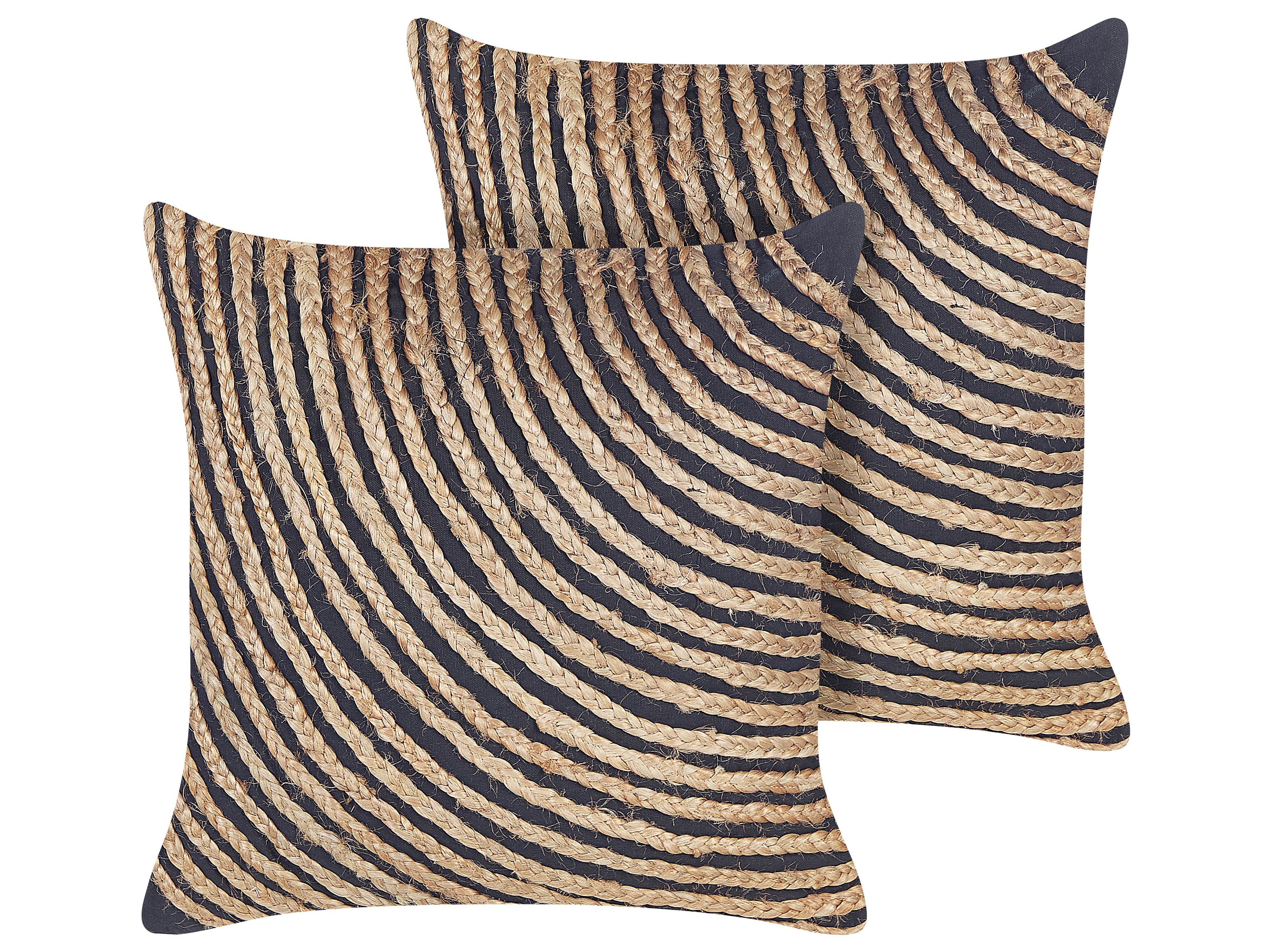 Set of 2 Decorative Cushions BERGENIA Jute 45 x 45 cm Black Striped