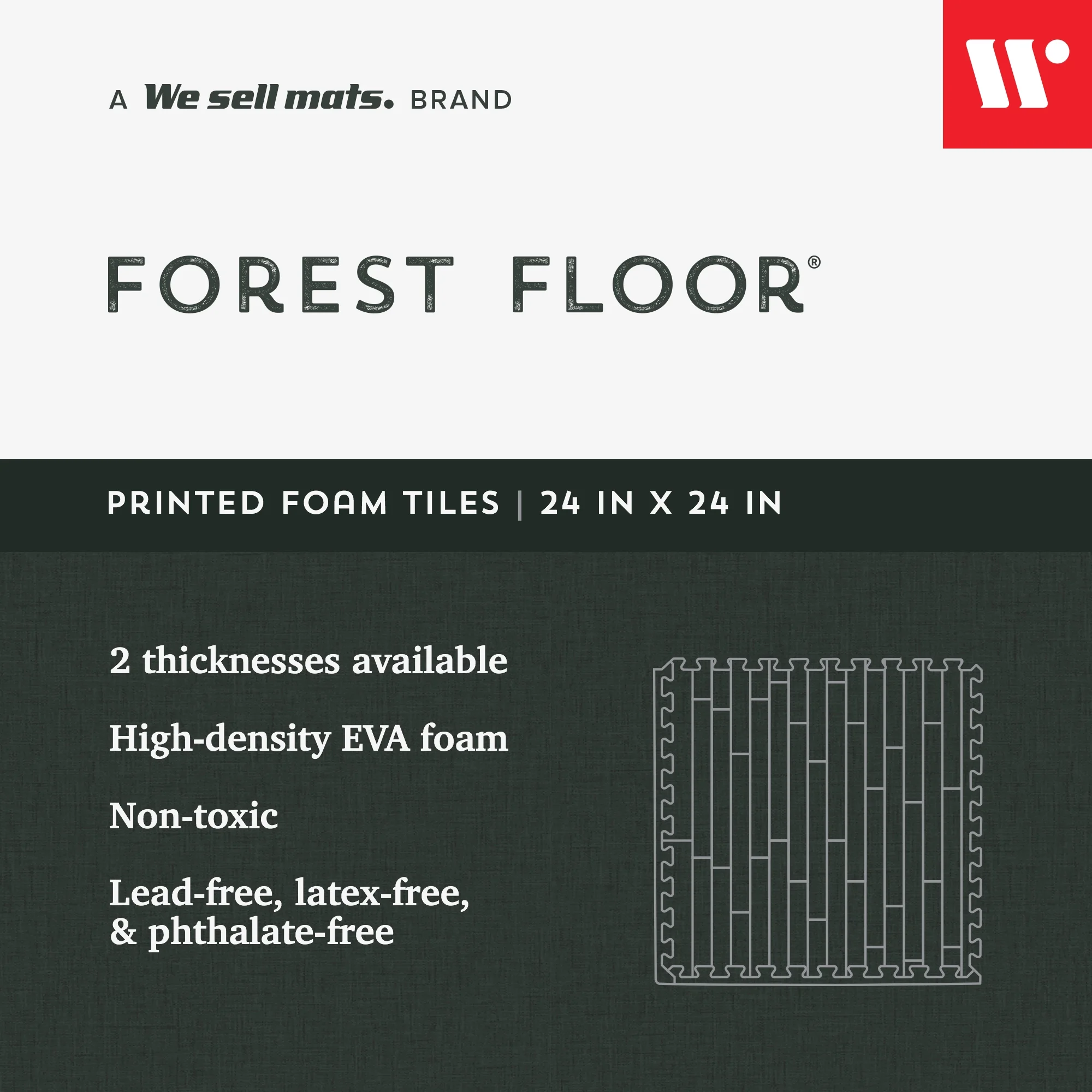 Forest Floor 5/8 Inch Thick Printed Foam Tiles, Premium Wood Grain Interlocking Foam Floor Mats, Anti-Fatigue Flooring, Light Bamboo, 100 Sq Ft