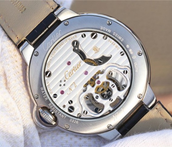Replica Cartier Ballon Bleu de Cartier Tourbillon SS Full paved Diamonds Leather Strap - Top club