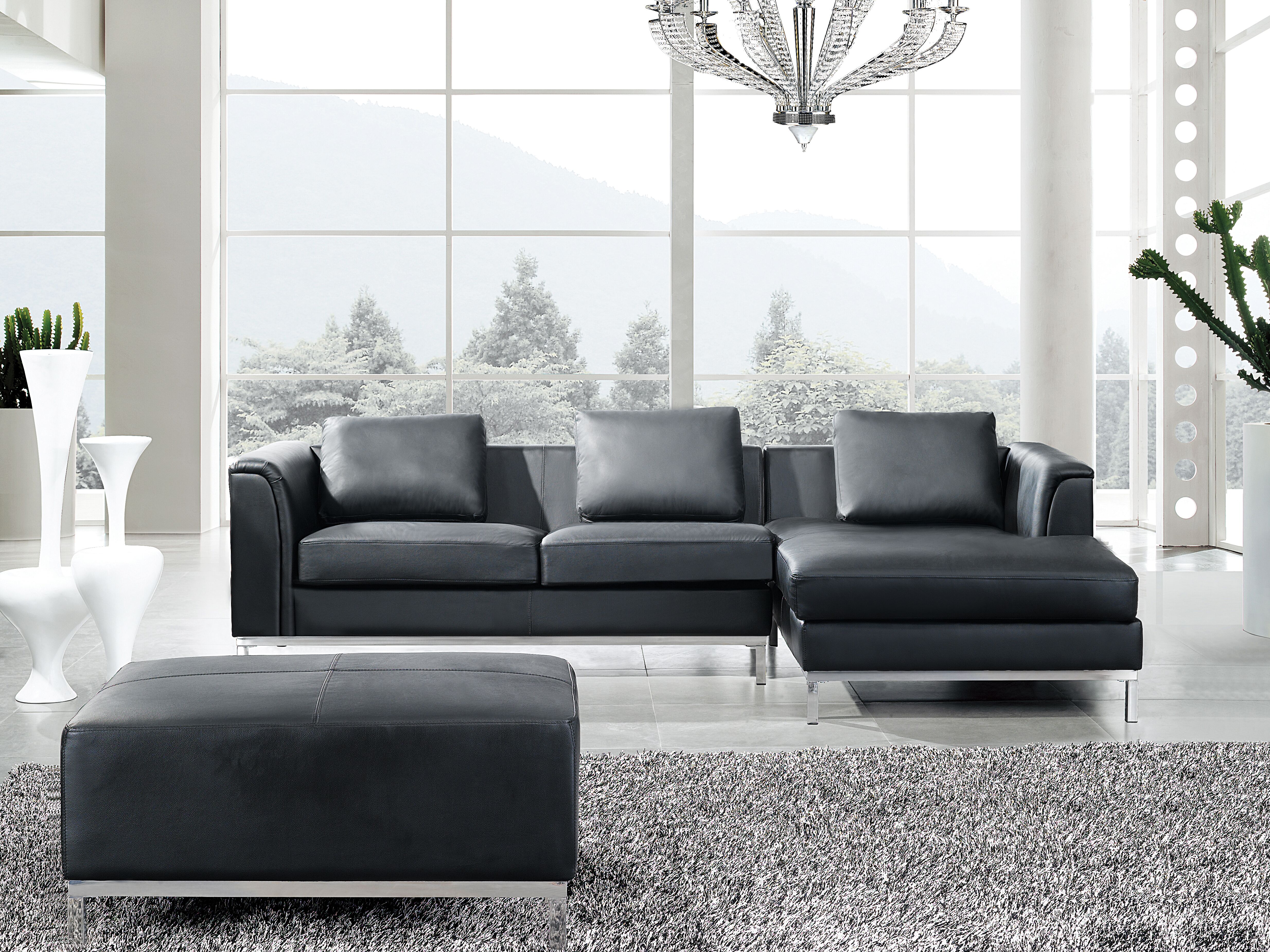 Corner Sofa 5 Seater OSLO Leather Black with Ottoman Left Hand