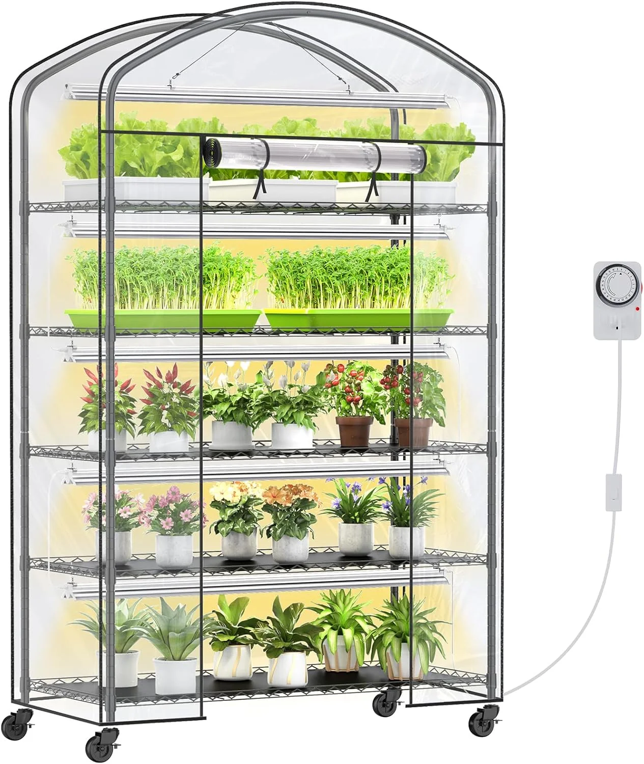 5-Tier Metal Indoor Greenhouse With Grow Lights And PVC Cover - 49 x 21.6 x 79 inch 5-Tier Metal Indoor Greenhouse With Grow Lights And PVC Cover - 49 x 21.6 x 79 inch