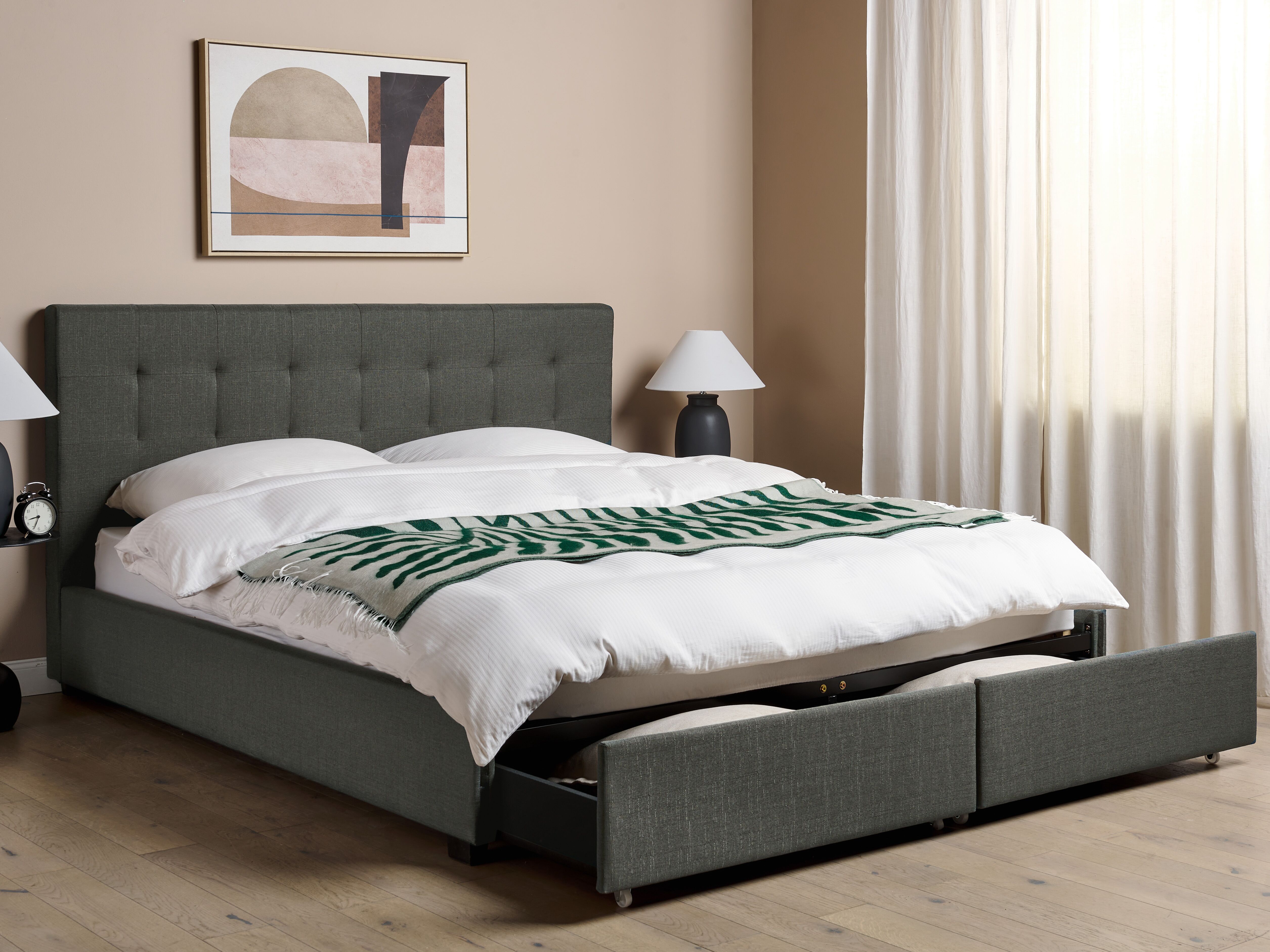Bed with Storage Drawers Fabric LA ROCHELLE 180 x 200 cm (EU Super King) Dark Grey