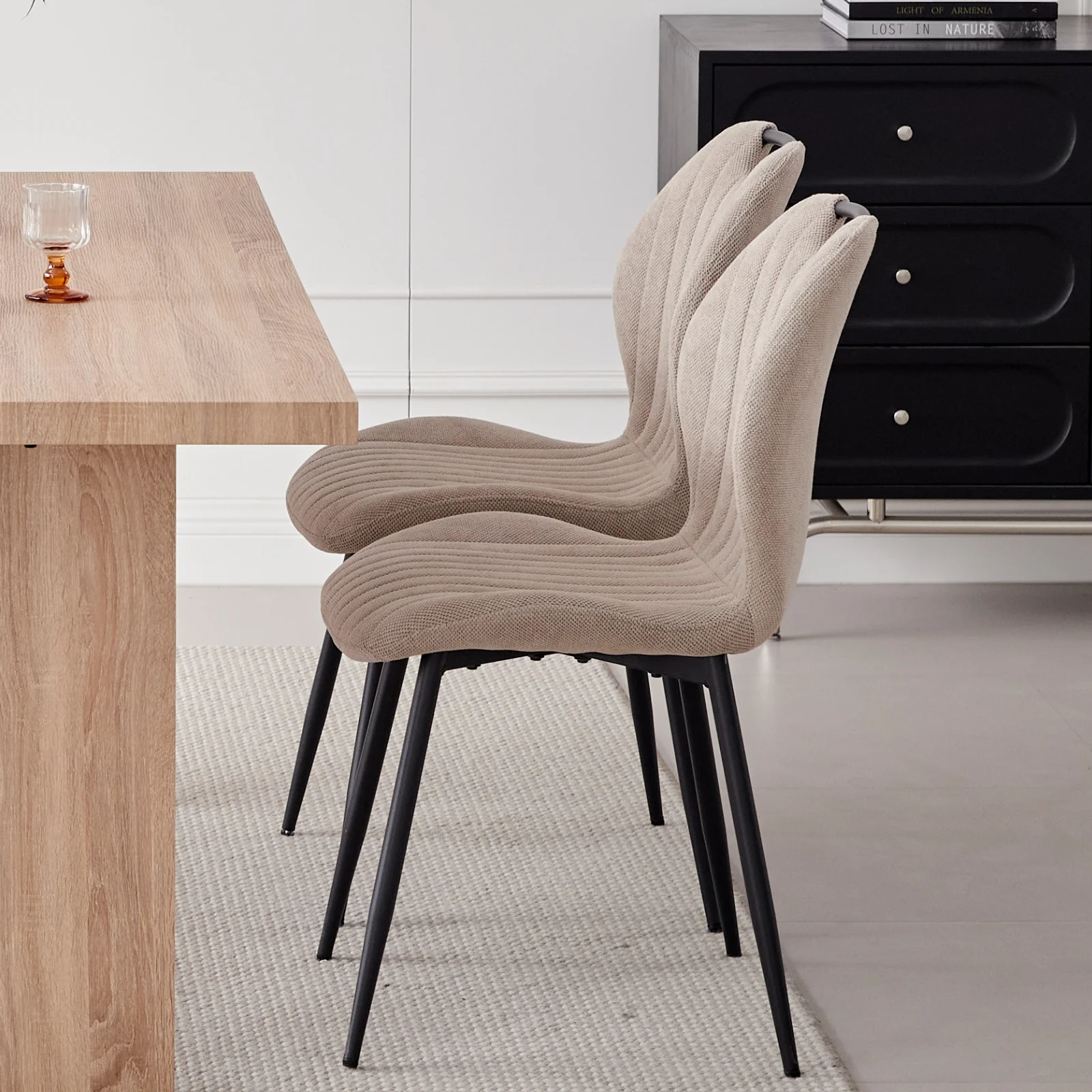 5pcs Rectangle Dining Table Chairs Set for 4, 63" Farmhouse Wood Kitchen Table with 4 Upholstered Mid Century Modern Boucle Chairs for Dinner, Living Dining Room, Apartment, Beige - Image 26