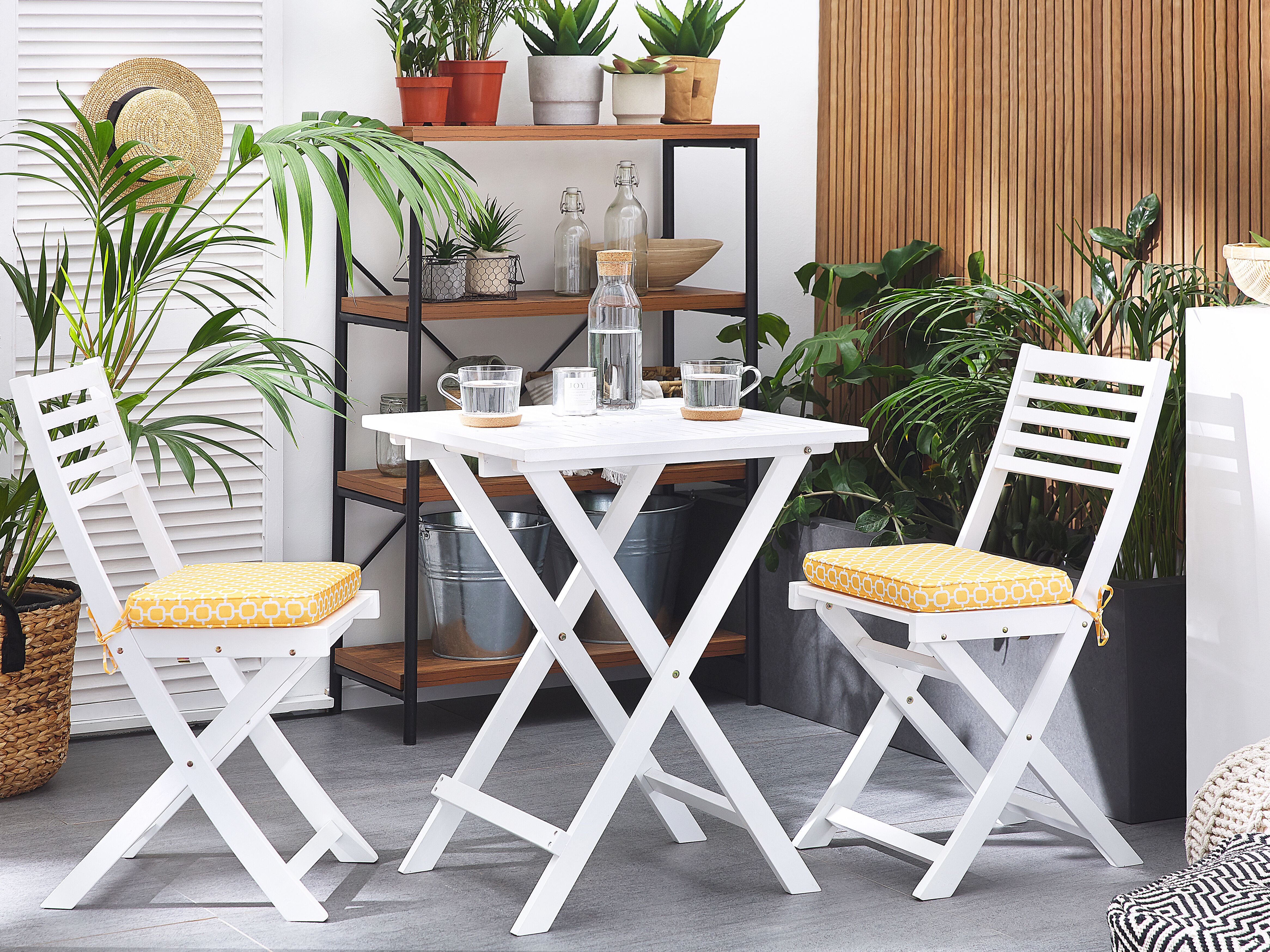 Bistro Set with Cushions Folding FIJI Acacia Wood White