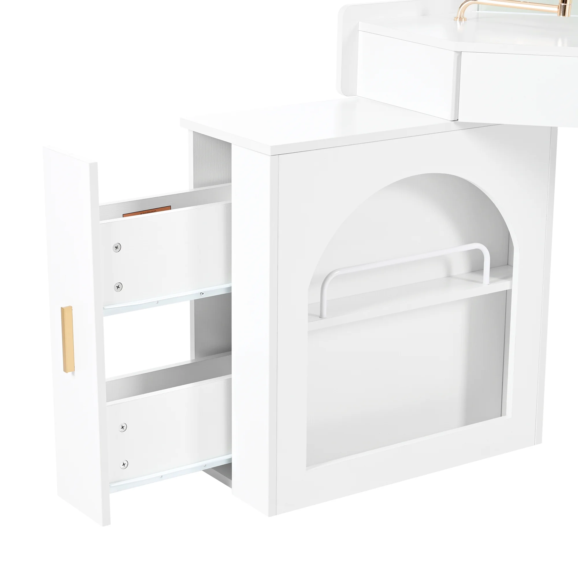MODERNLUXE Corner Makeup Vanity Desk with Folding Mirror and Lights,Modern Vanity Set with 1 Stool,2 Drawers and 3 Shelves for Bedroom,Women, and Girls,Walnut - Image 17