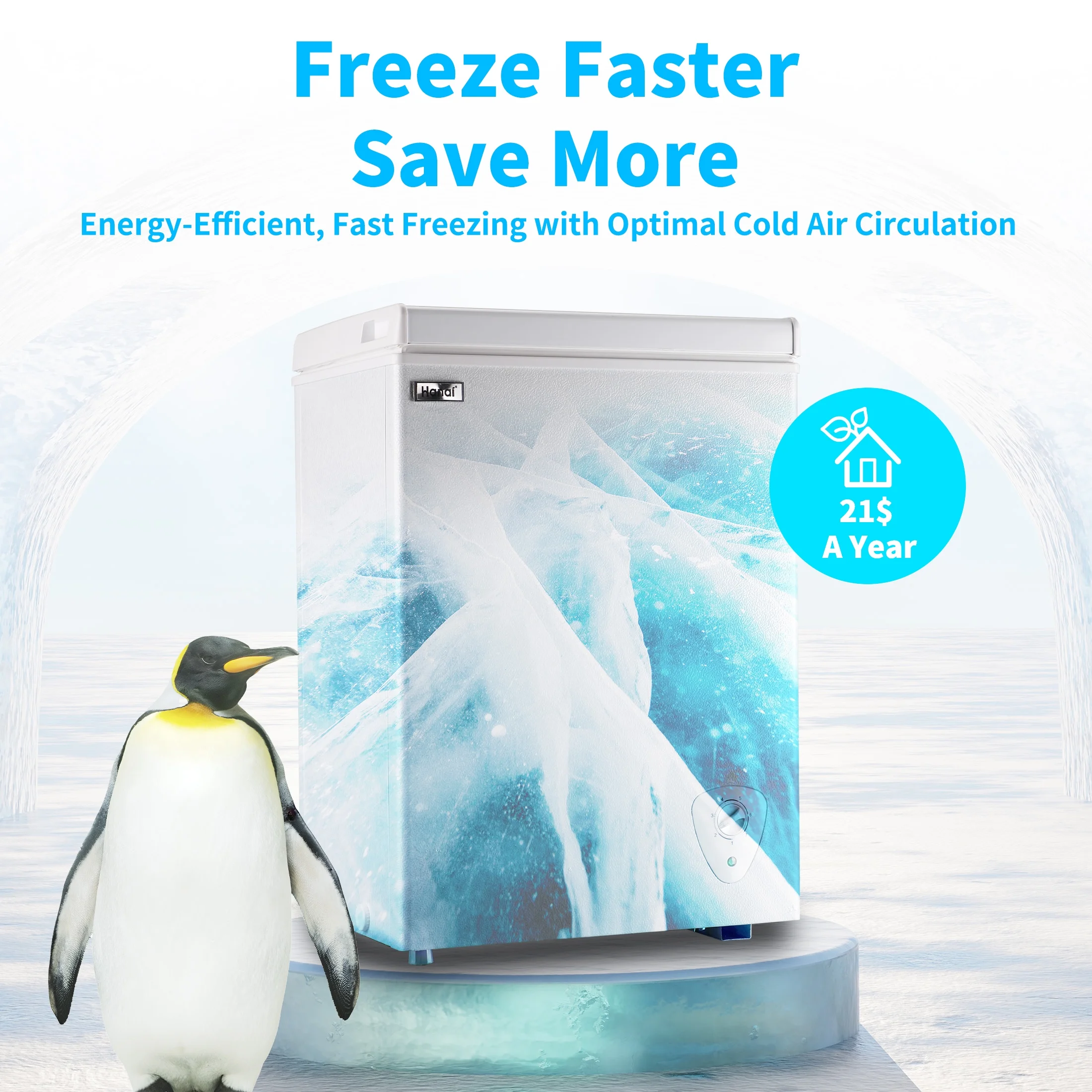 WANAI 3.5 Cu.ft,Chest Freezer,Deep Freezer,Removable Storage Basket Freezer,White - Image 2