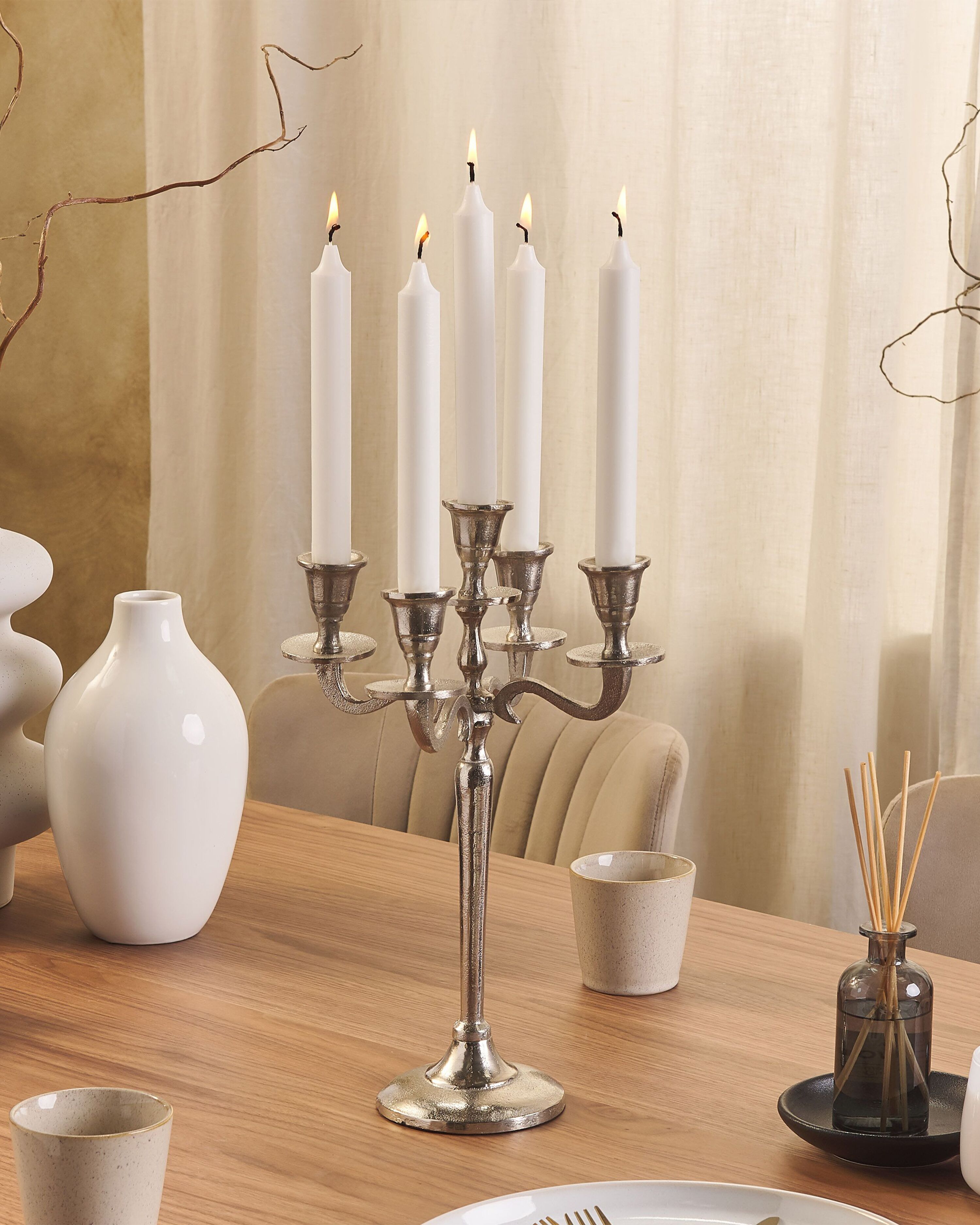 Candle Holder PETRA Metal 35 cm Silver