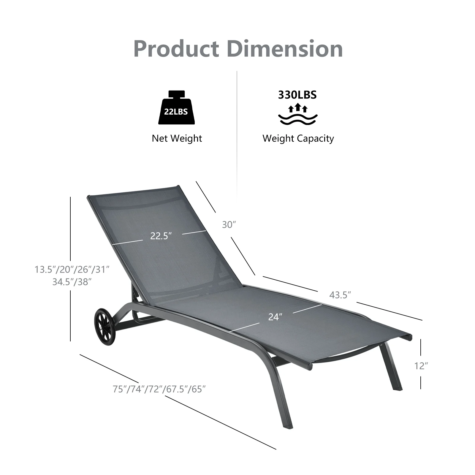Costway 2PCS Outdoor Adjustable Chaise Lounge Patio 6-Position Recliner Wheels Black - Image 19