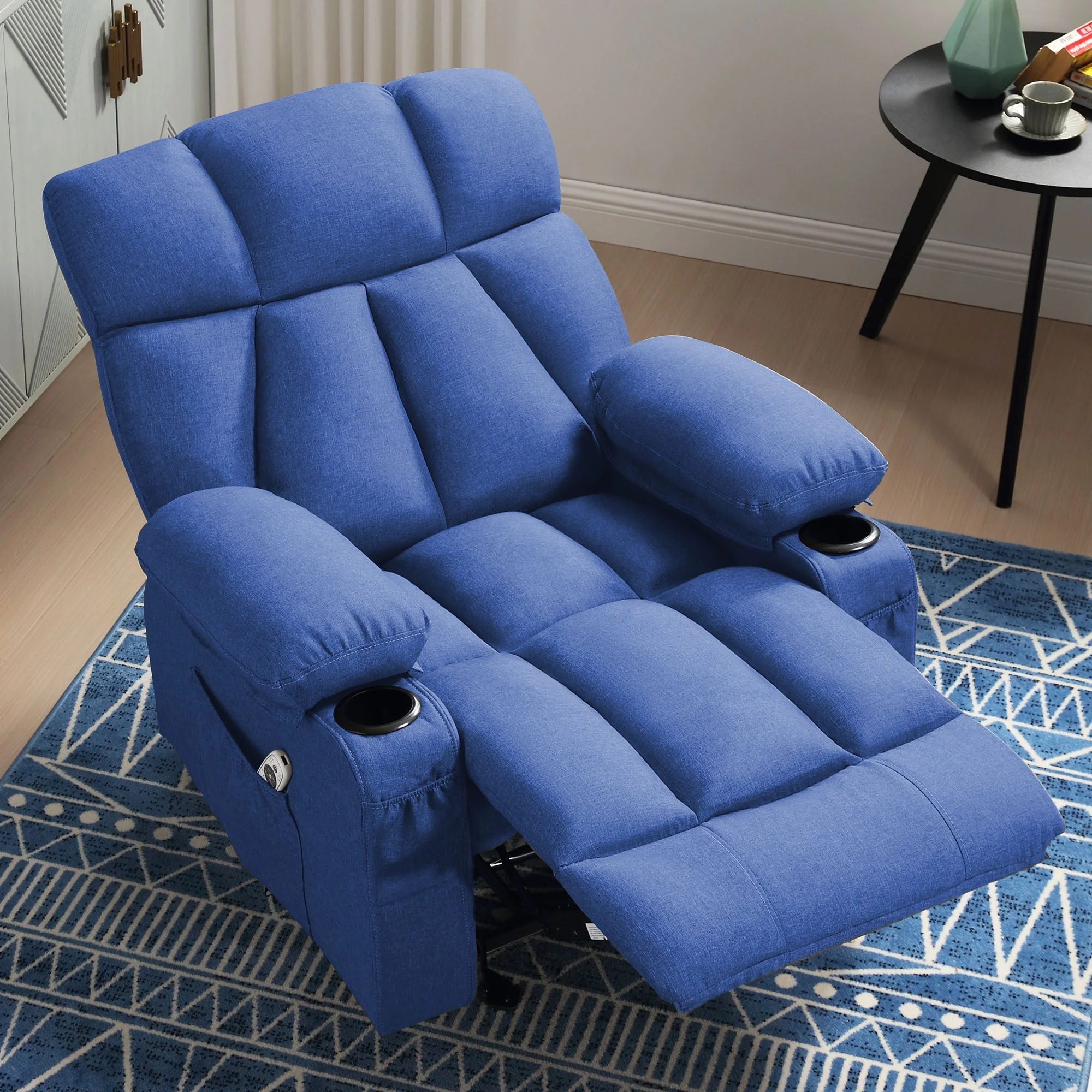 JONPONY Manual Recliner Chair with Heat Therapy and Massage Function, Heavy Duty Reclining Mechanism Massage Chair, Elderly Single Rocker Sofa with Cup Holders for Bedroom Home Theater,Grey - Image 110