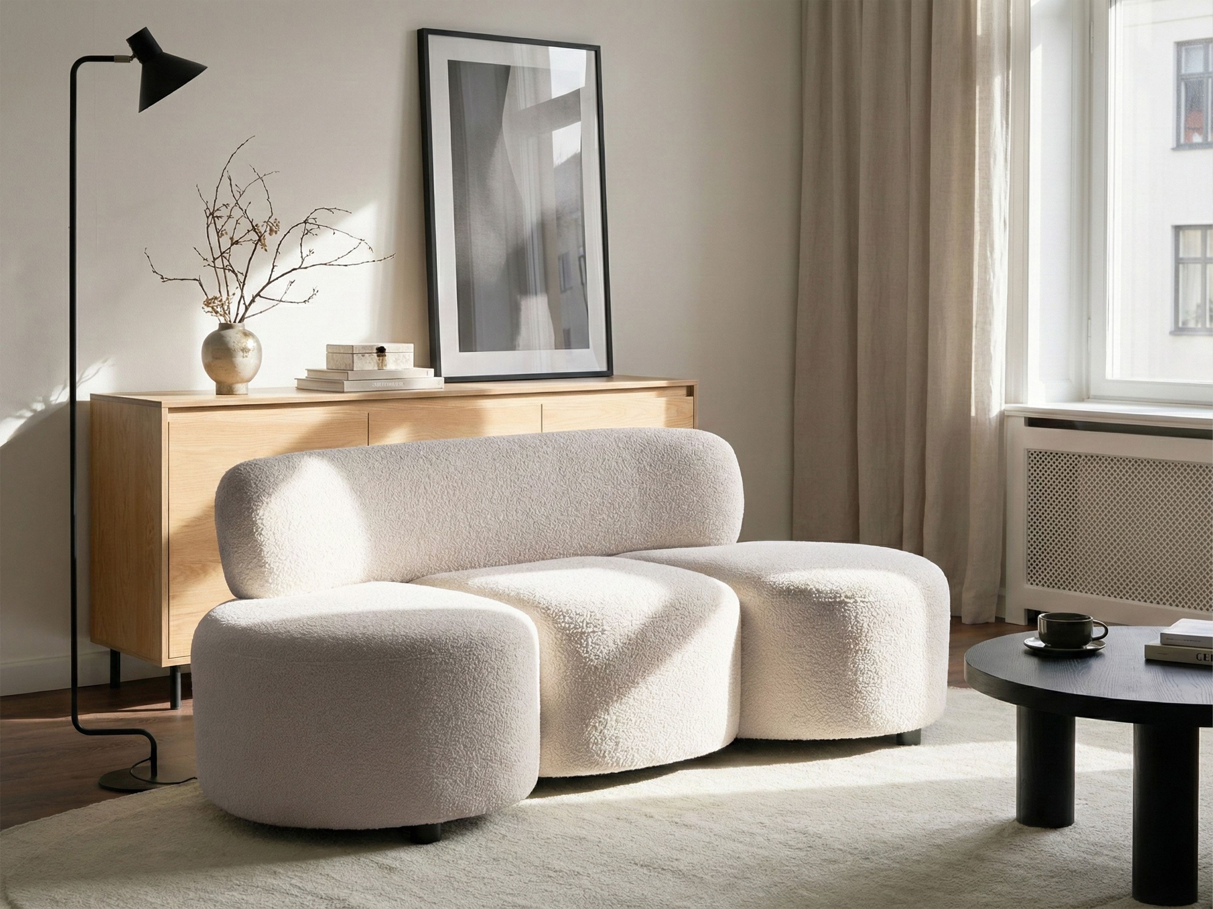 Sofa 3 Seater BLAVAND Boucle Off-White