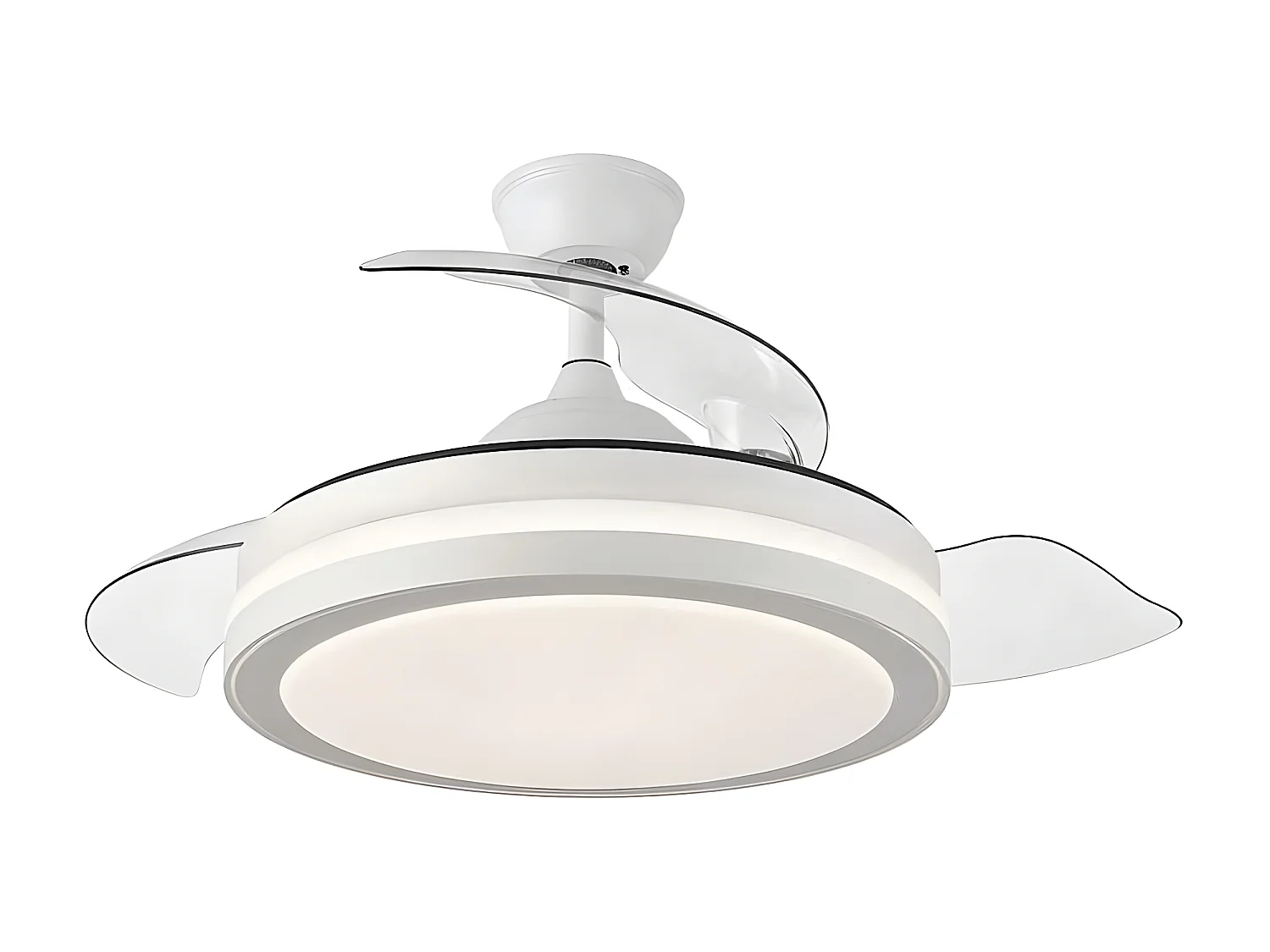 Plus Ventilateur de plafond DC blanc avec pales pliables, 59W 3 températures, mémoire de 5960 lumens et minuterie.