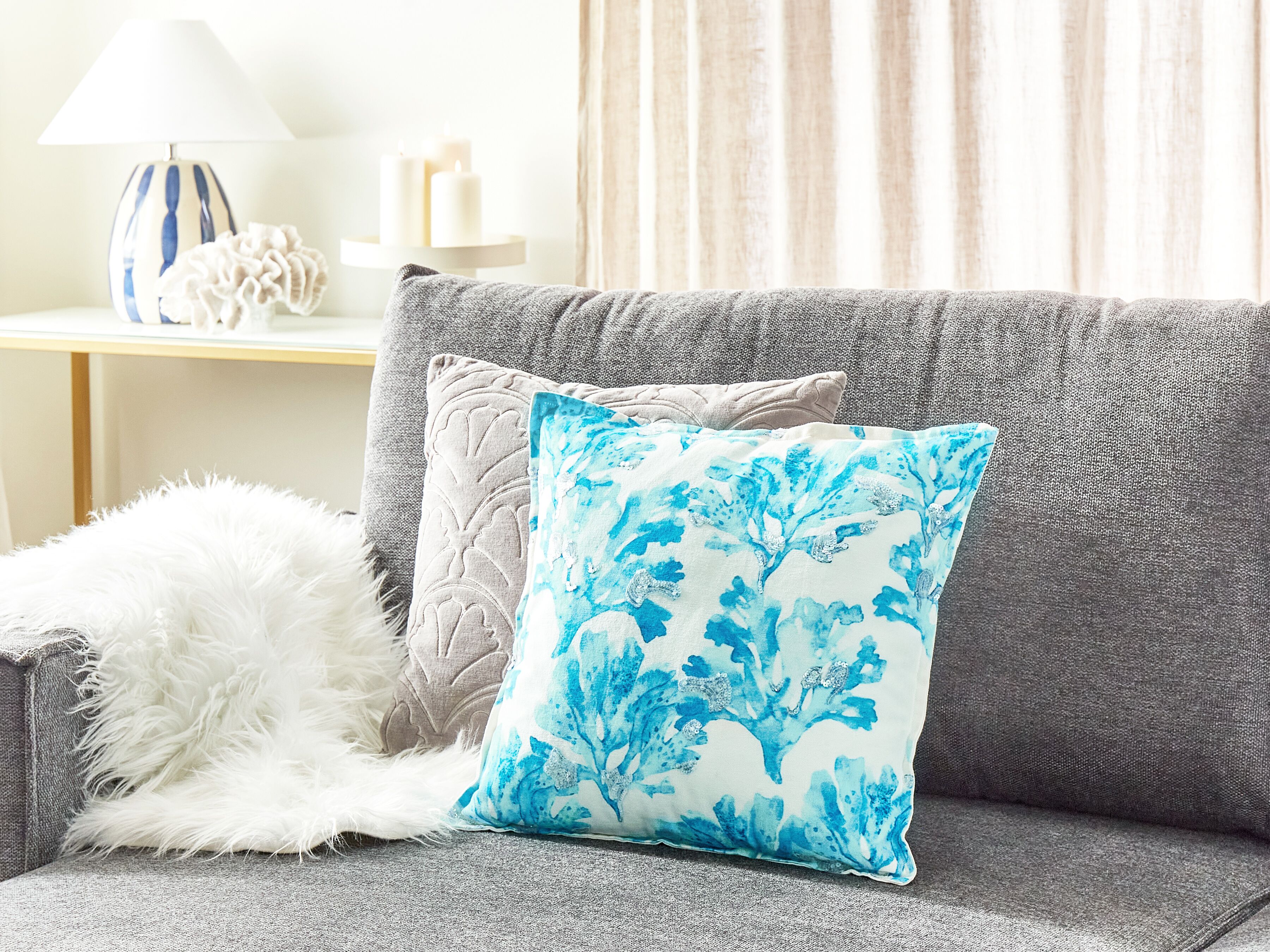 Throw Cushion ROCKWEED Cotton 45 x 45 cm White Floral Pattern