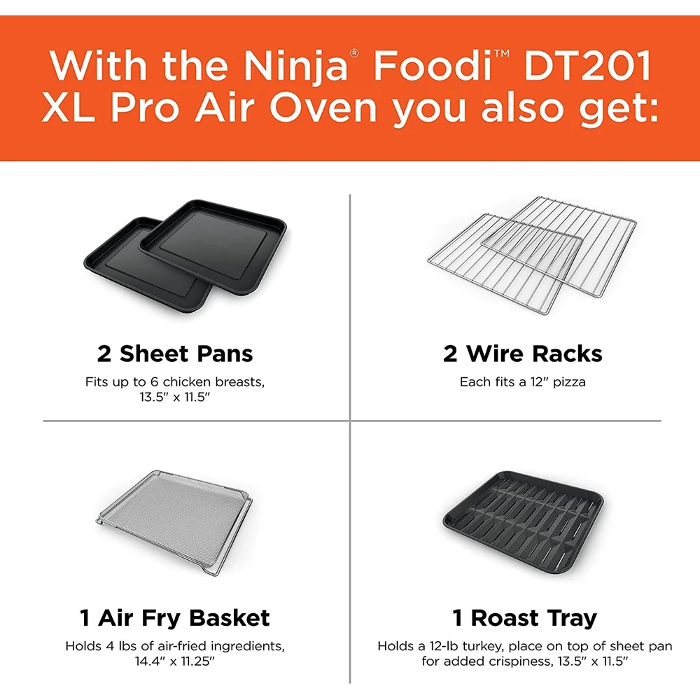 Restored Ninja DT201 Foodi 10-in-1 XL Pro Air Fry Oven, Large Countertop Convection Oven, Digital Toaster Oven, Dehydrate, Reheat, 1800 Watts, Stainless (Refurbished)