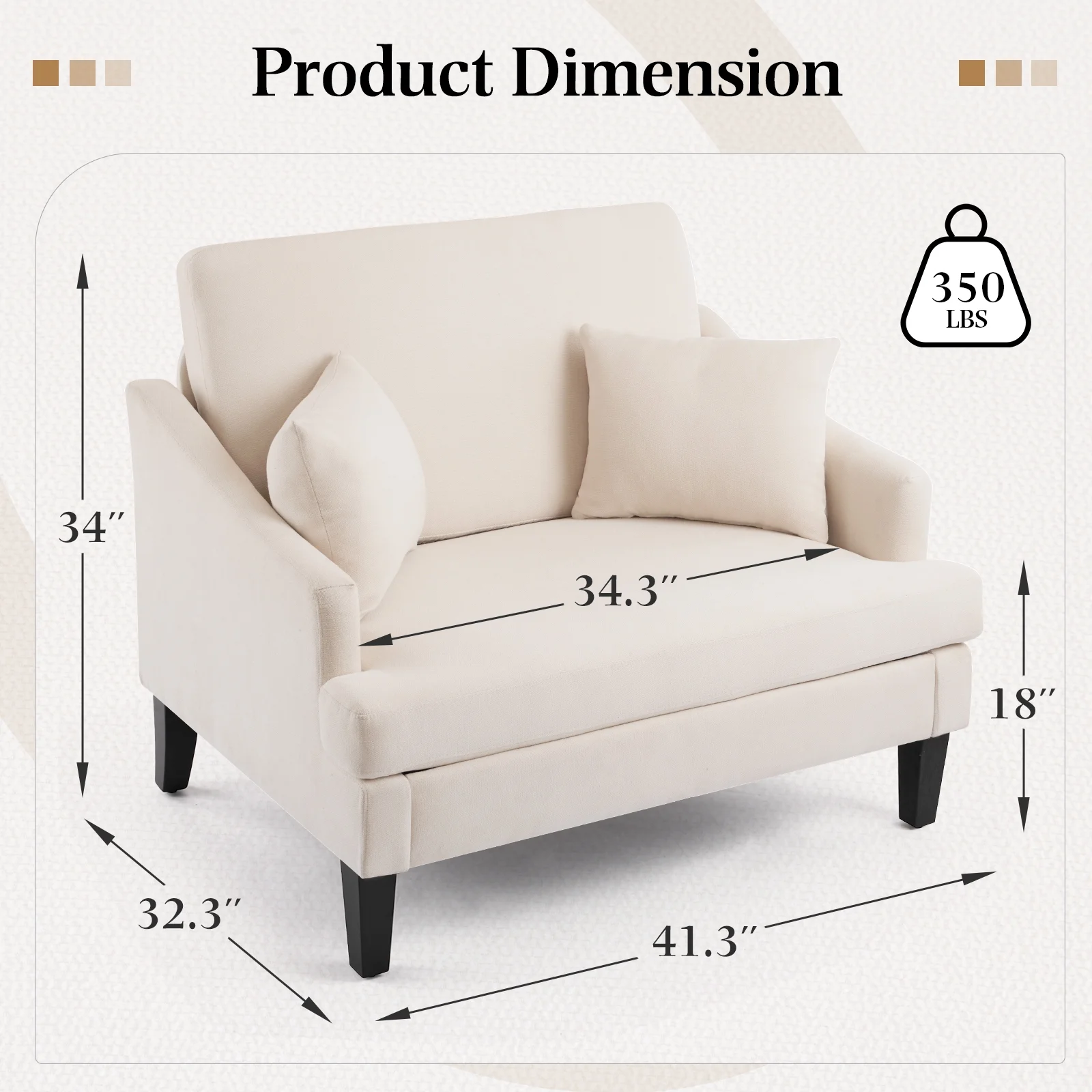 Bezseller Oversized Accent Chair with High Back, Armchair for Living Room or Bedroom, Beige
