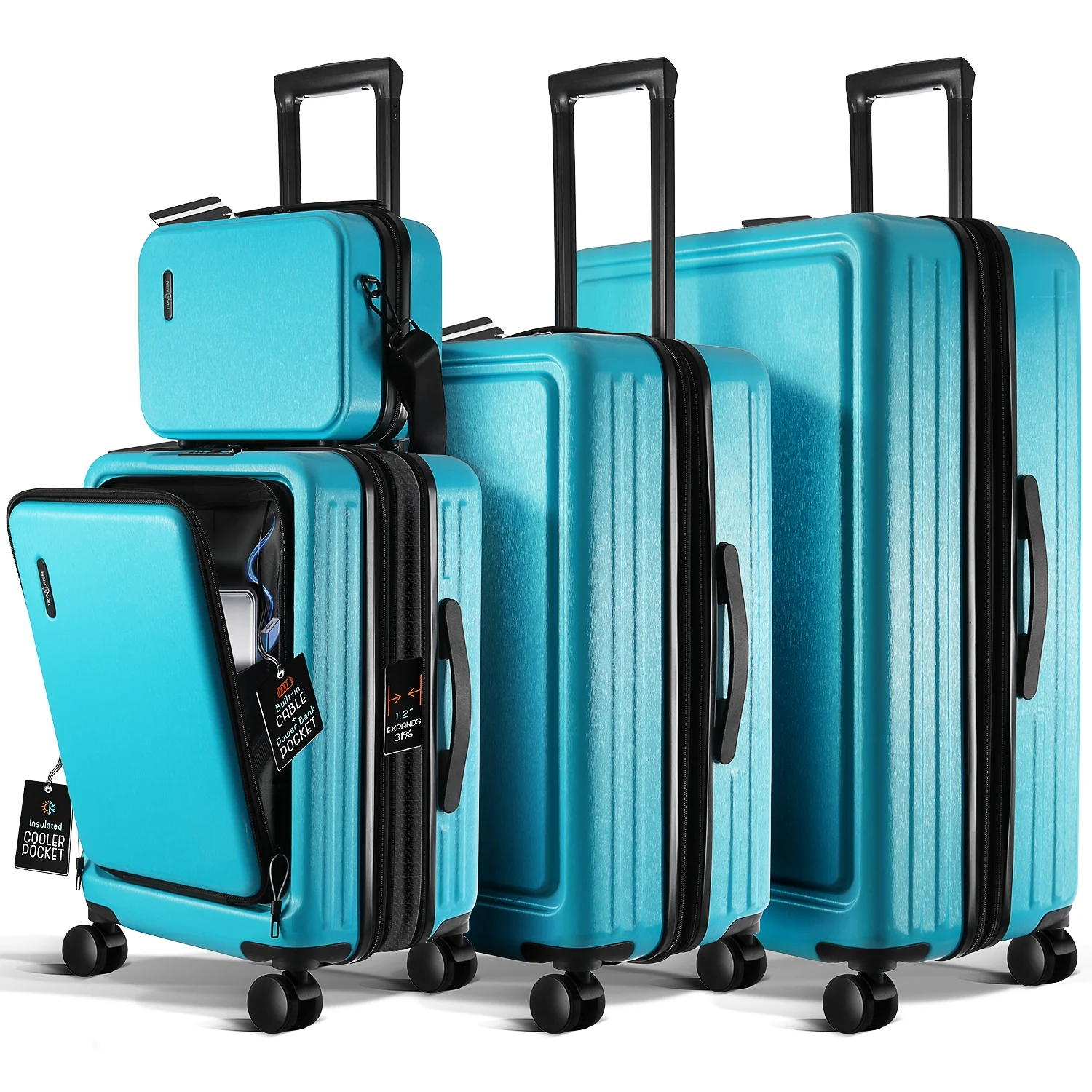Virtu 4 Piece Hardshell Exapandable Luggage Set, Spinner Luggage Suitcase Set, Navy Blue - Image 20