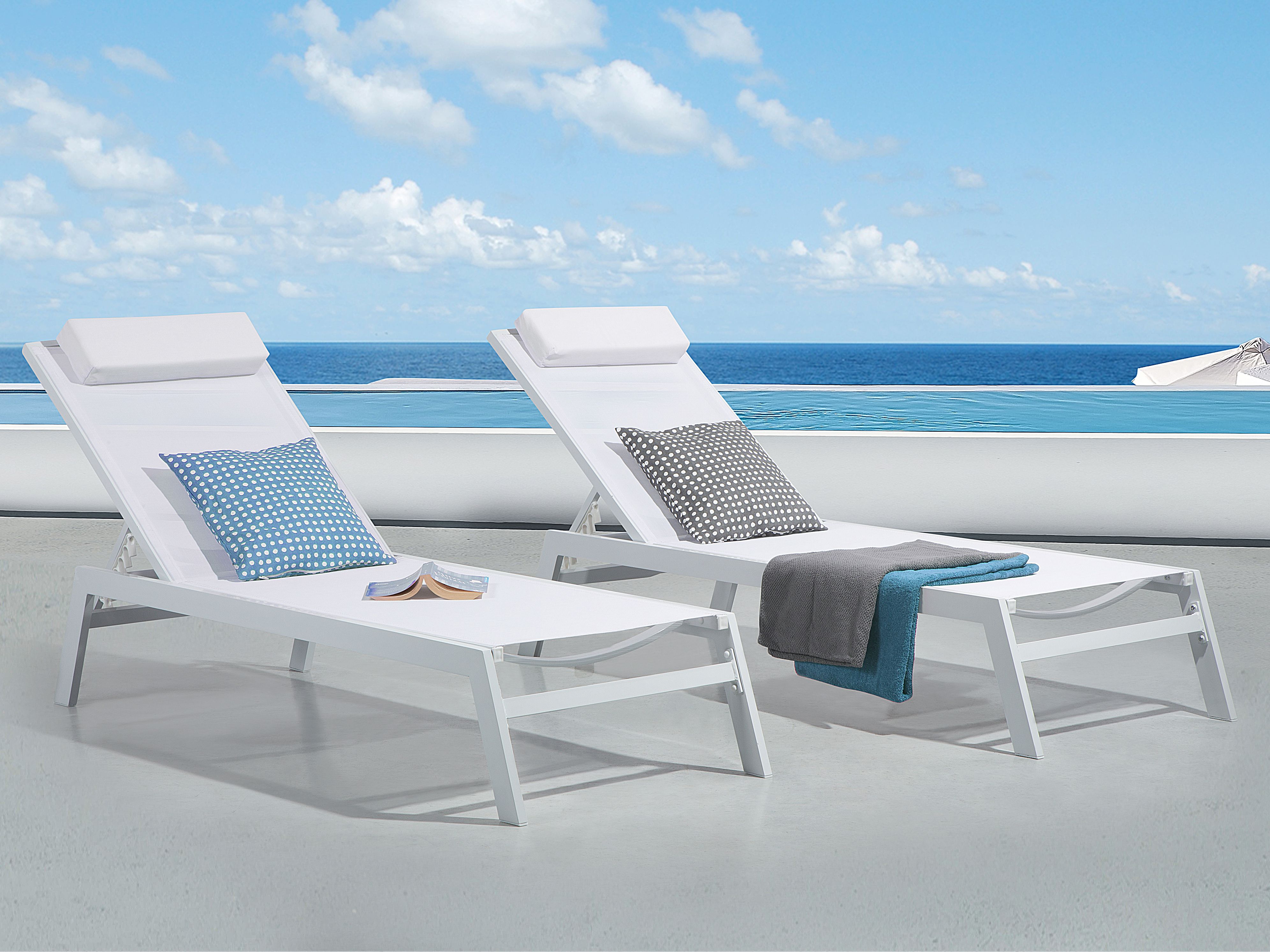 Sun Lounger CATANIA Reclining Metal White