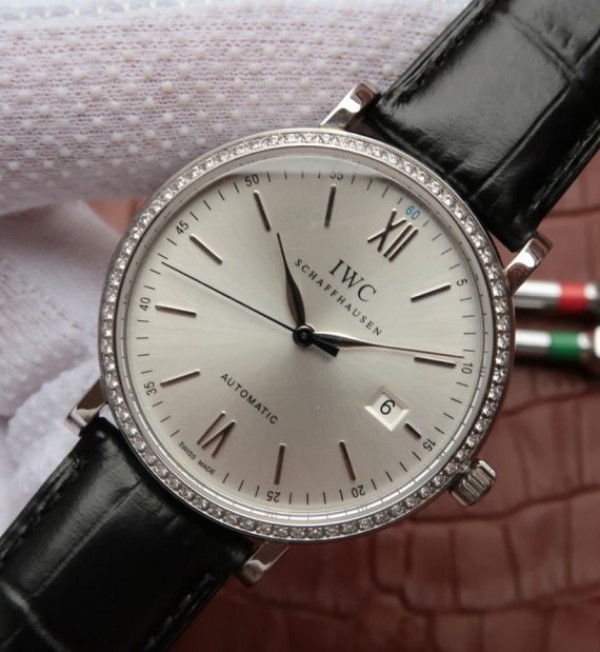Replica IWC MK Portofino IW356514 Silver Dial Diamonds Bezel - Elite Watch Atelier