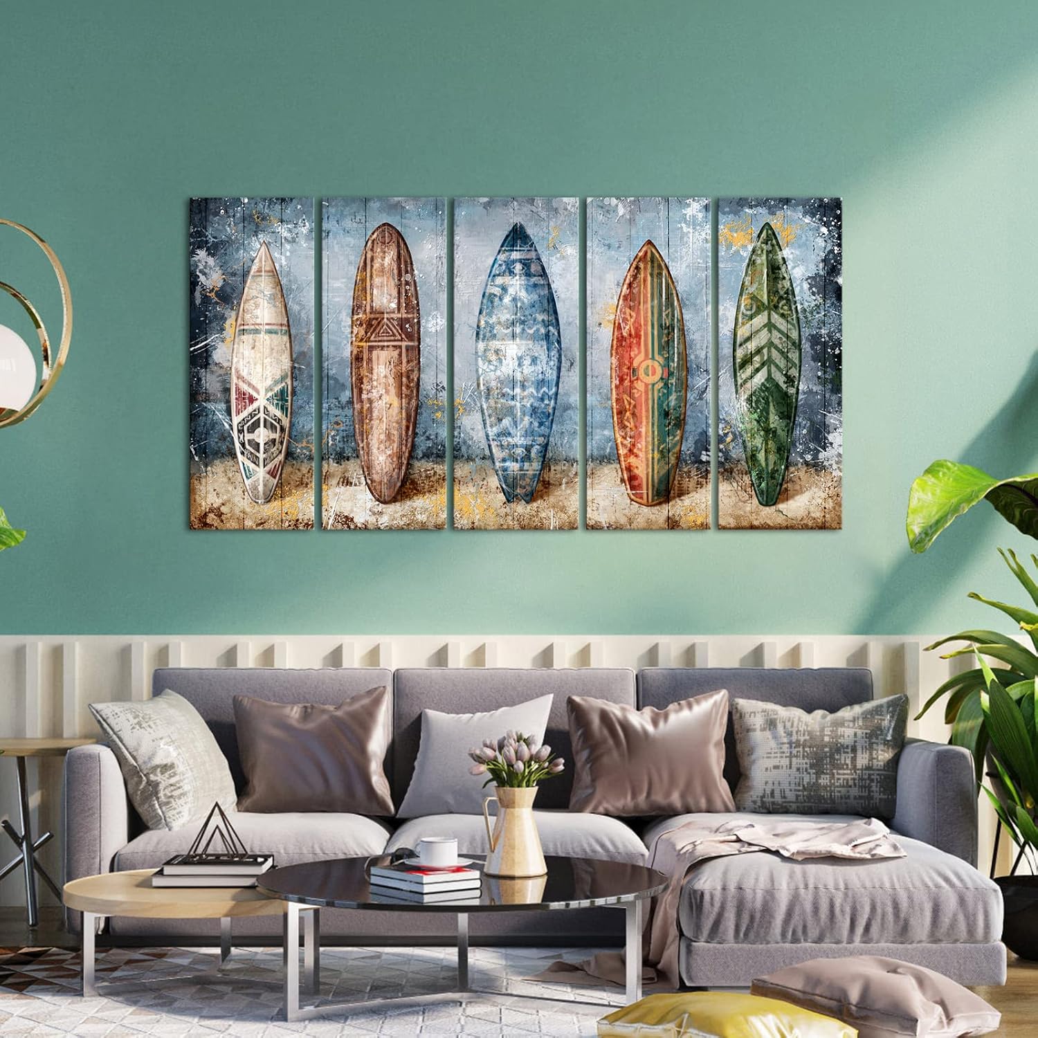 Derkymo Surfboard Wall Art Surf Decor Vintage Travel Poster Hawaii Surfer Room Decor Framed Ready tO Hang 12