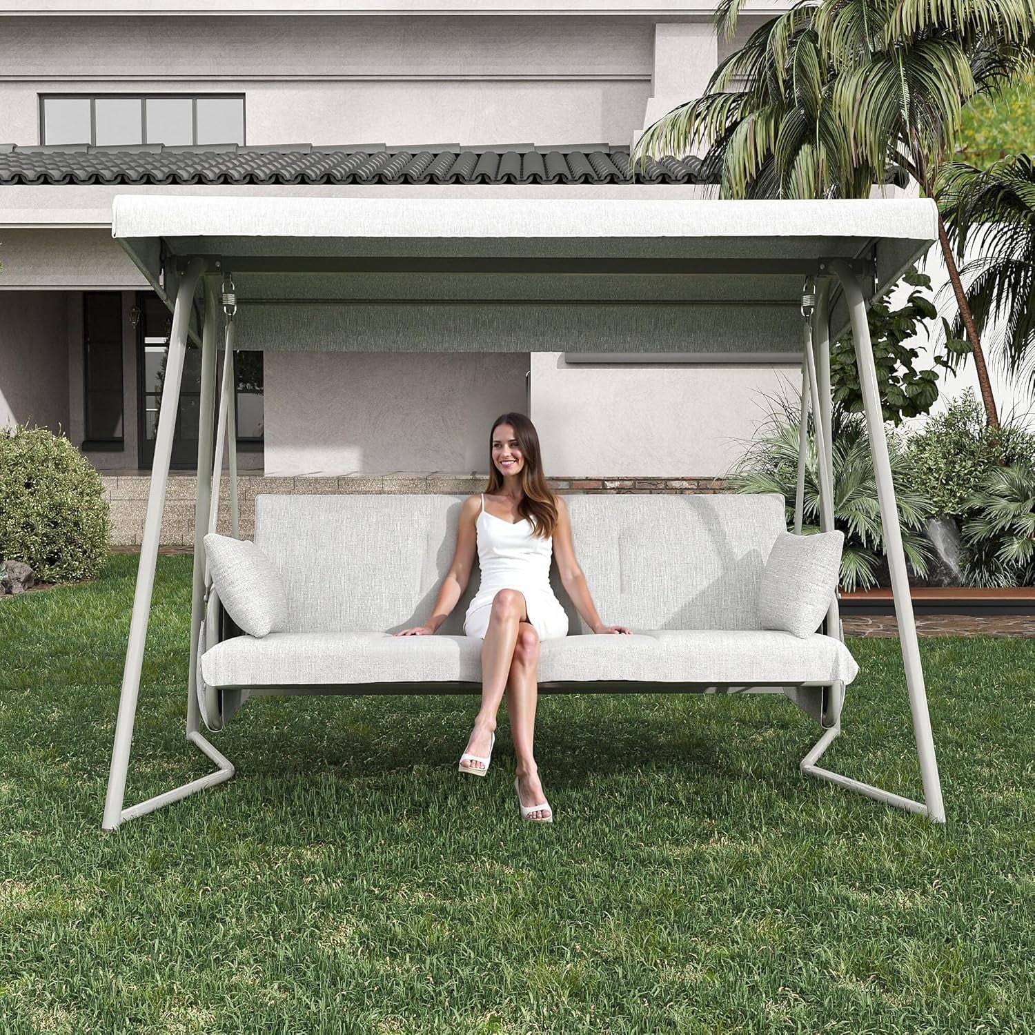 TQKVIPI 4 Person Outdoor Porch Swing Bed With Adjustable Backrest Canopy - 800 lbs Capacity - Image 7 TQKVIPI 4 Person Outdoor Porch Swing Bed With Adjustable Backrest Canopy - 800 lbs Capacity - Image 7