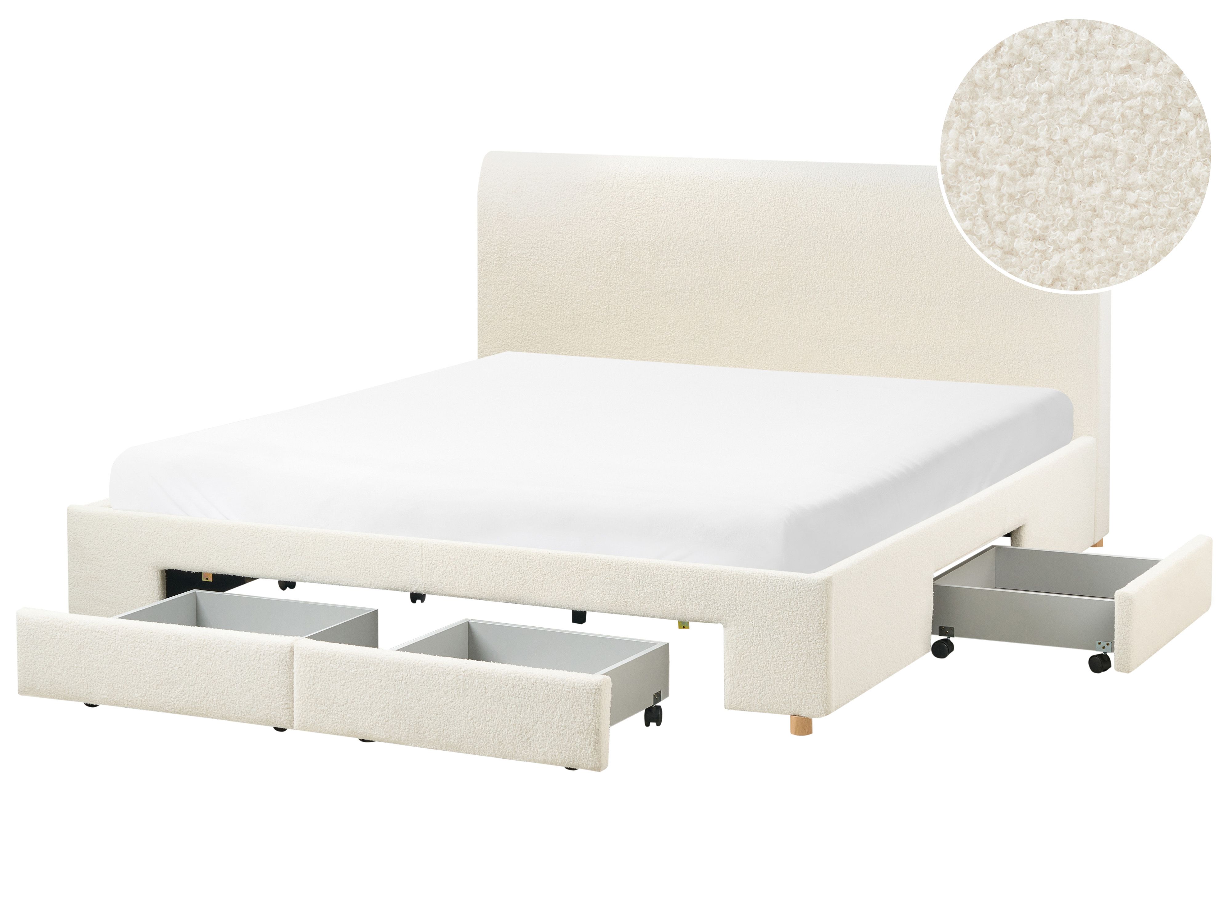 Bed with Storage Drawers Boucle SOUTRIN 180 x 200 cm (EU Super King) Off-White