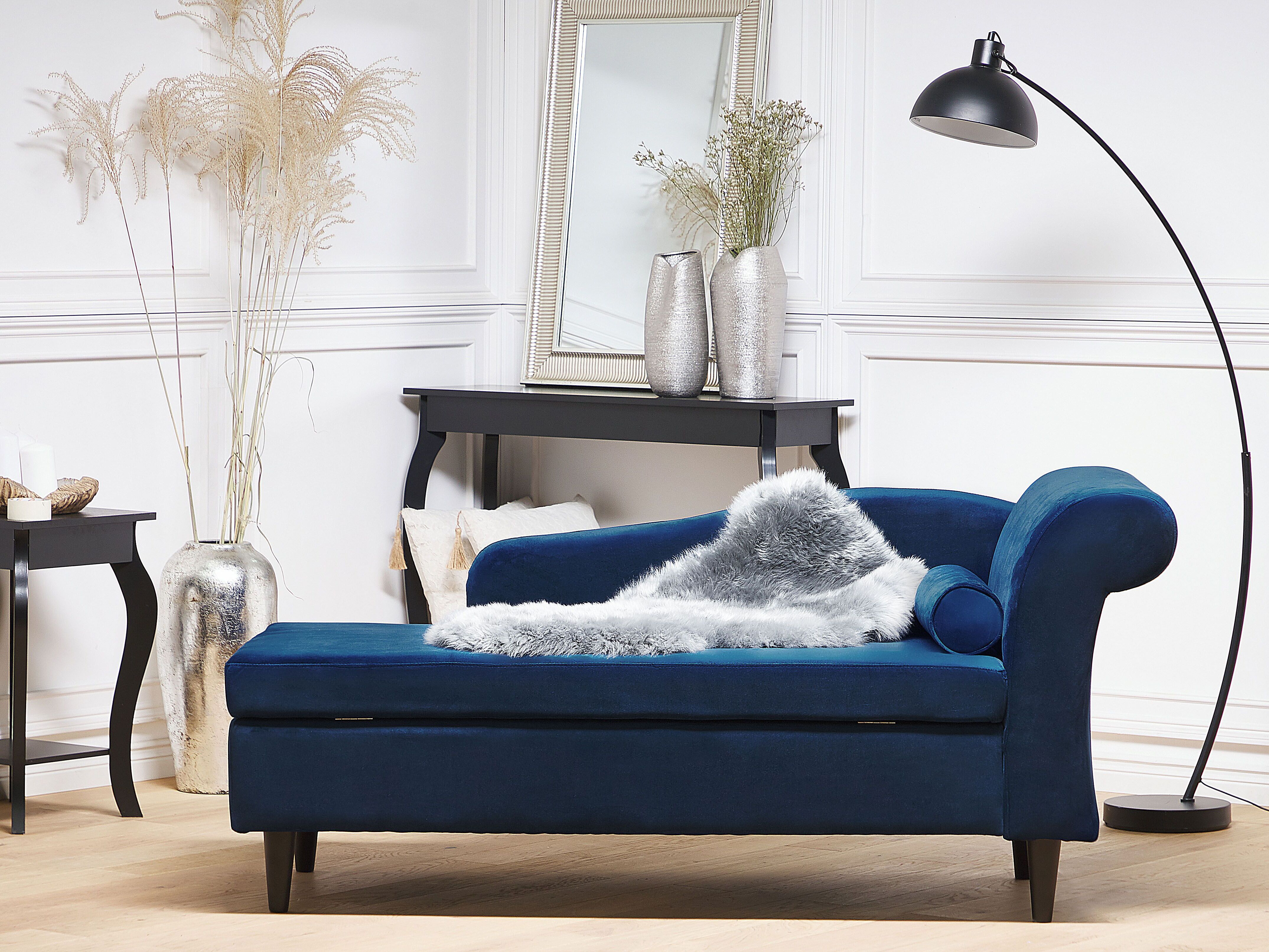 Right-Hand Chaise Lounge LUIRO Velvet Navy Blue with Storage