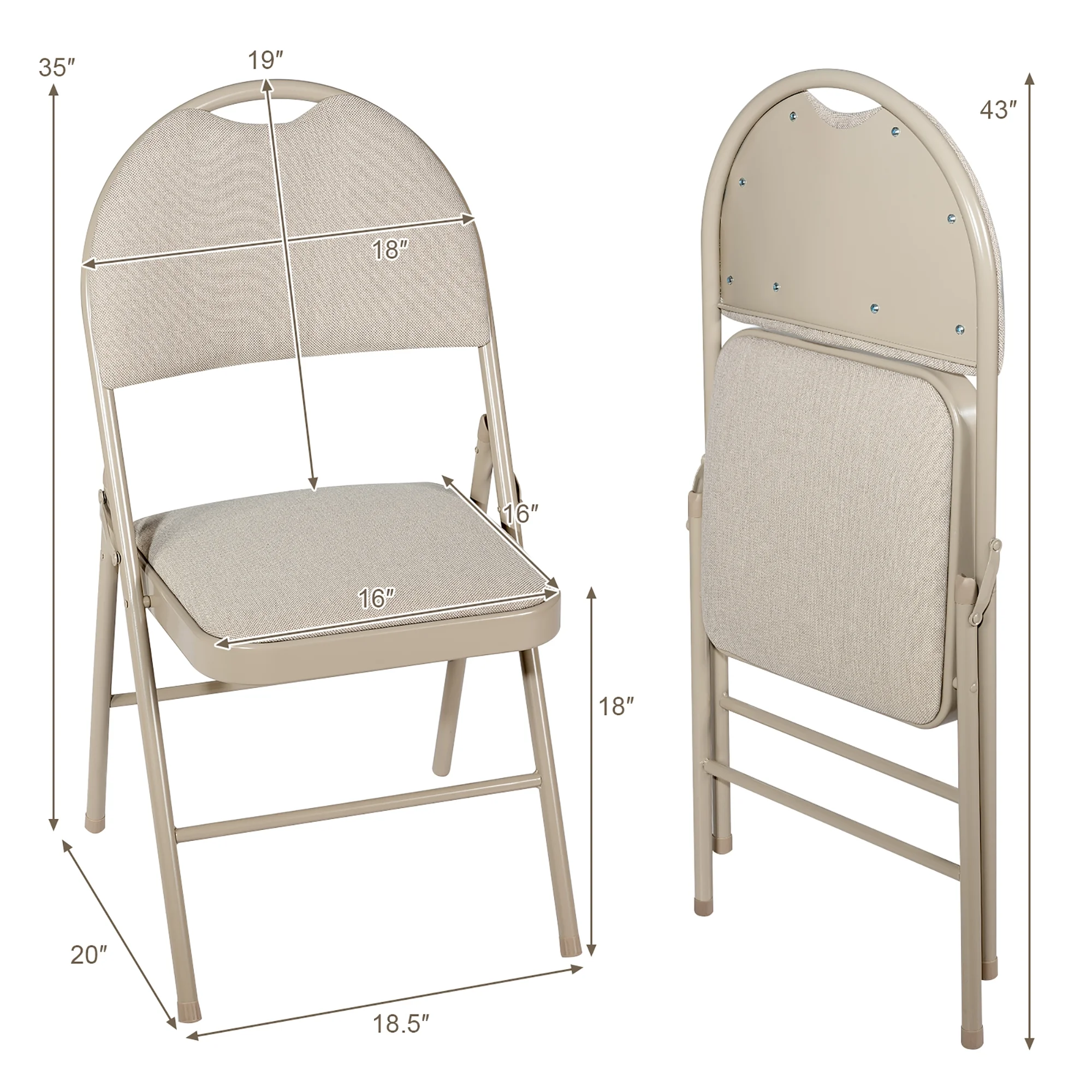 Costway Set of 6 Folding Chairs Fabric Upholstered Padded Seat Metal Frame Home Office Beige - Image 4