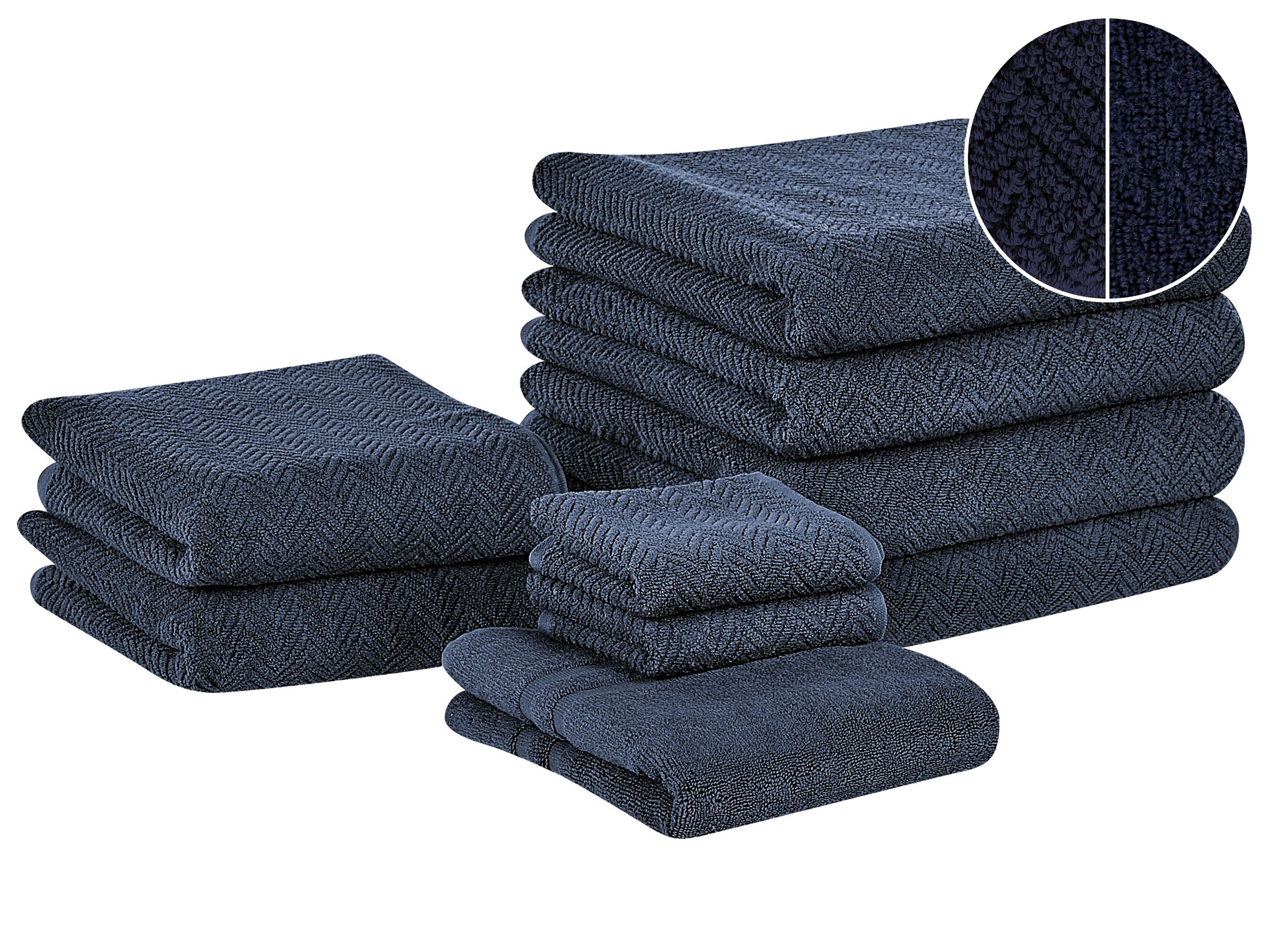 Set of 9 Towels MITIARO Terry Cotton Dark Blue