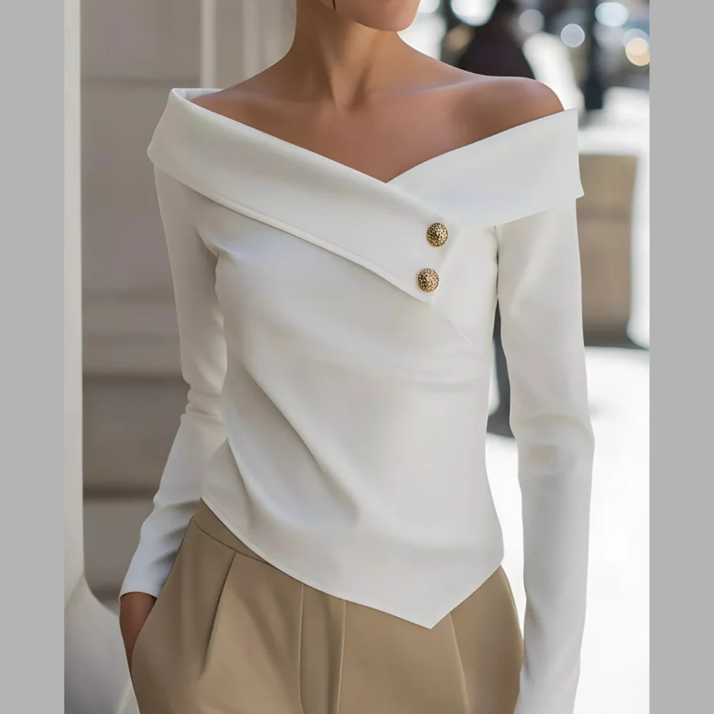 Off-Shoulder Button Detail Blouse - ZKZOOK