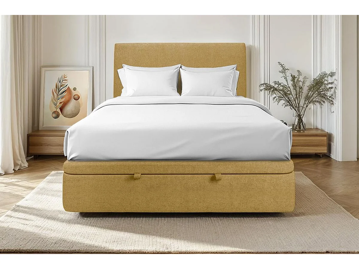 Sommier Coffre Tissu Jaune 140x200 H39cm