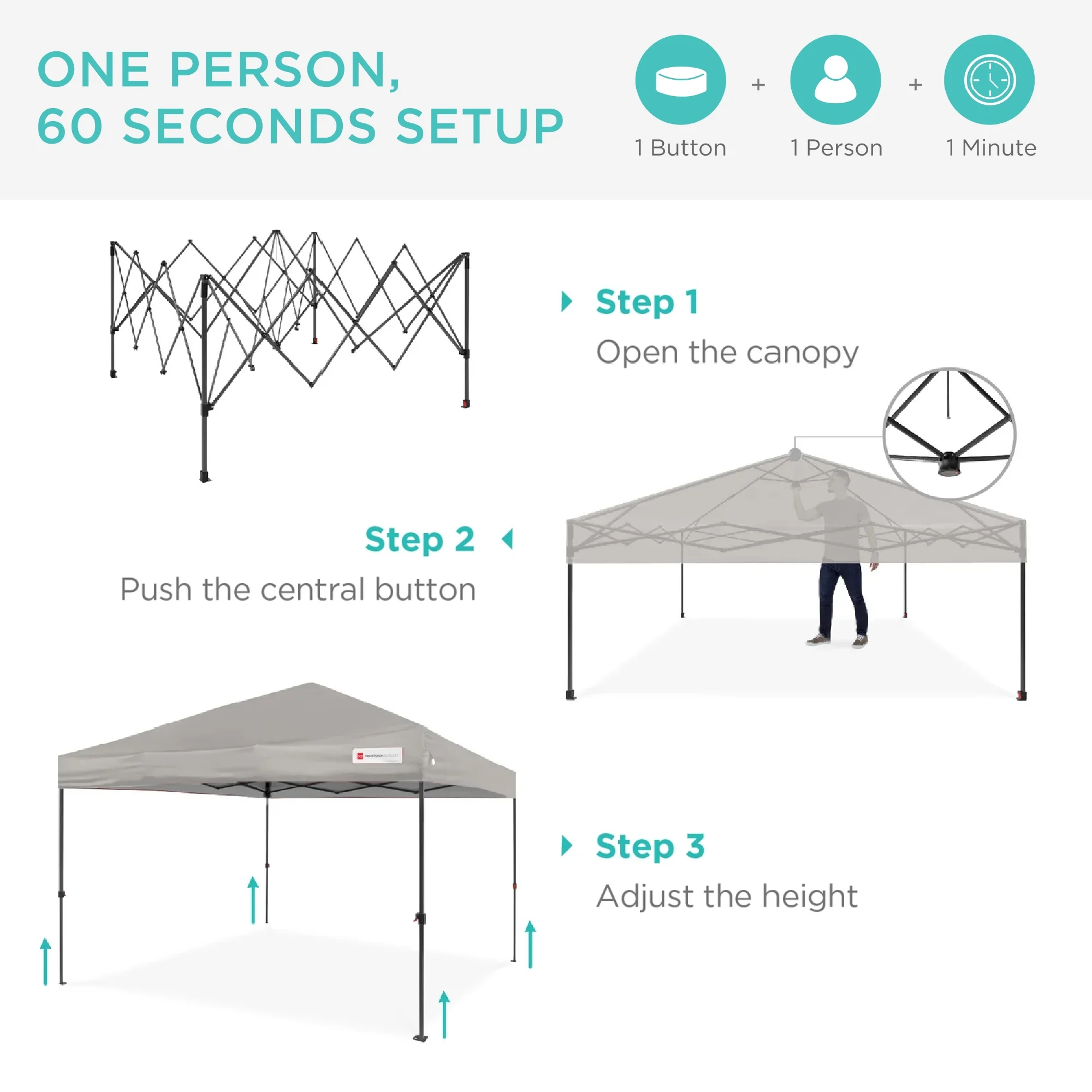 Best Choice Products 10x10ft Easy Setup Pop Up Canopy w/ 1-Button Setup, Wheeled Case, 4 Weight Bags - White - Image 129