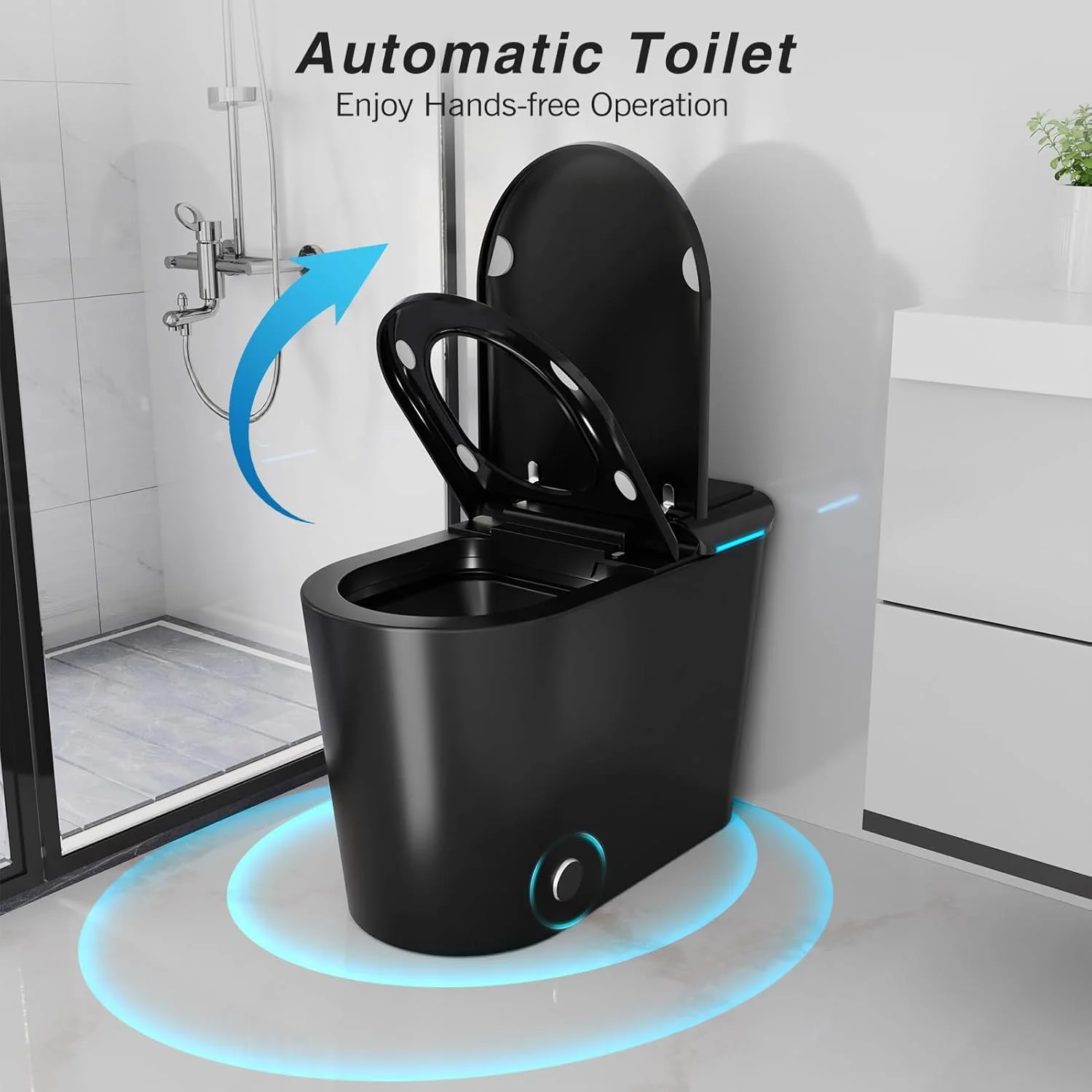 LALAHOO Smart Toilet with Bidet Built in, Auto Open & Close, Elongated Heated seat, Foot Sensor Flush, LED Display, Warm Water Wash, Dryer, Night Light, Black - Image 16