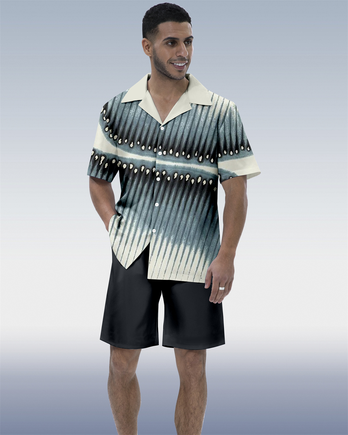 Suitmens Men's Abstract Art Contrast Geometric  Print Short Sleeve Set 140