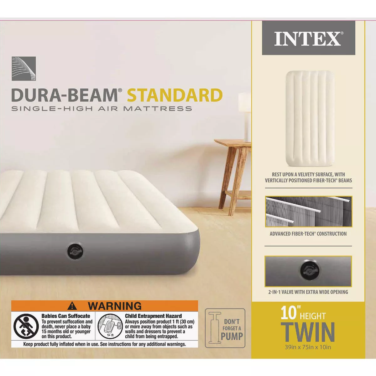 Intex 10 In. Twin Deluxe Single-High Airbed Dura-Beam Standard Series