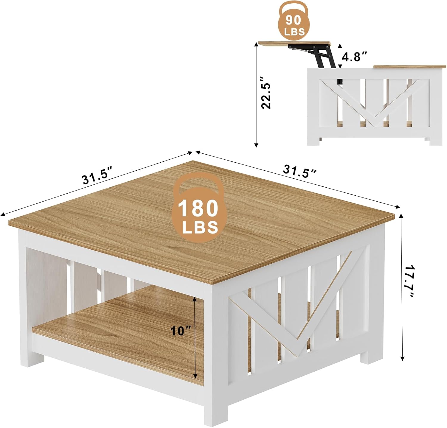 FABATO Lift Top Coffee Table, 31.5