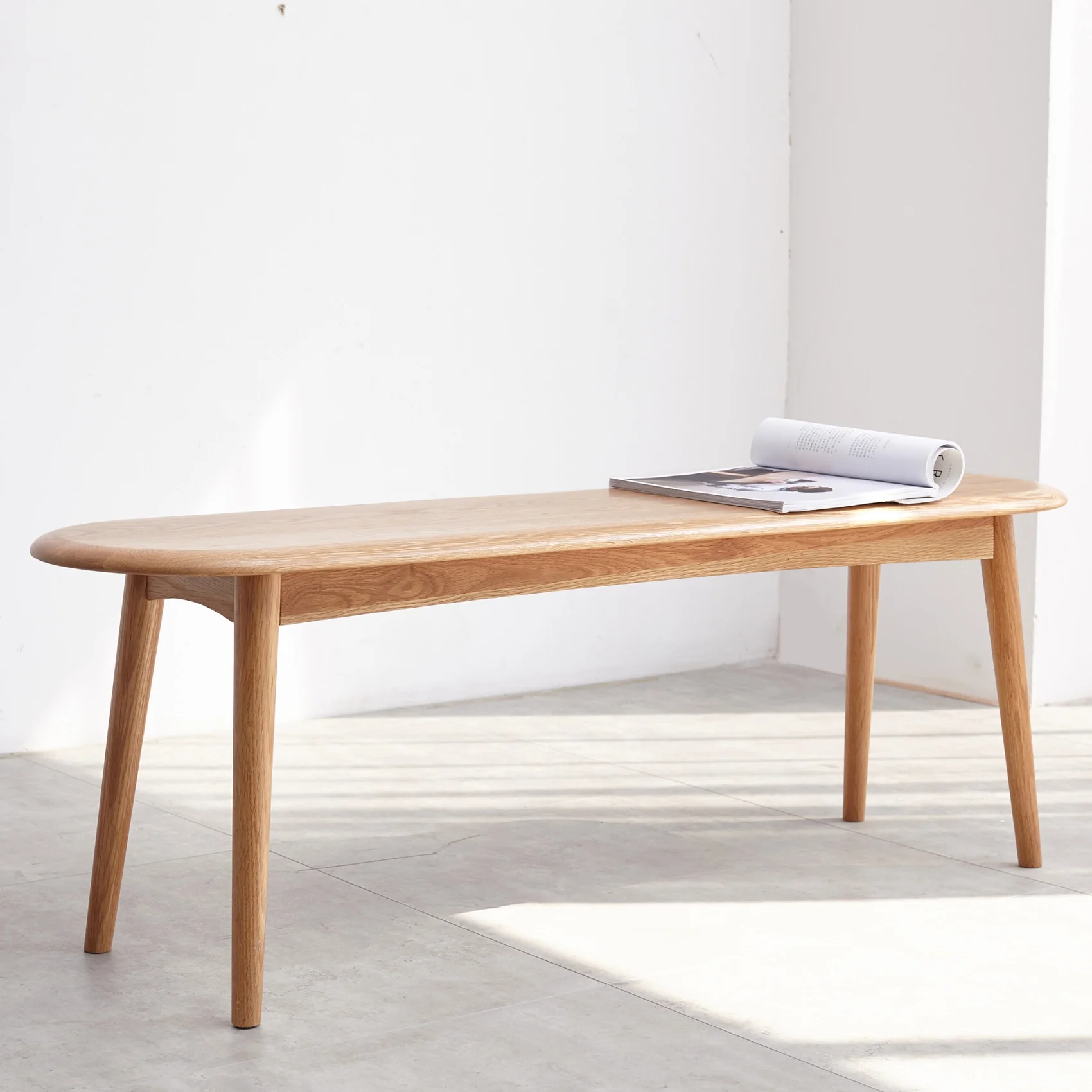 Wood Dining Bench Indoor, Oak Table Bench for Dining Room, 47.24 Inch Wooden Bench for Entryway, Bedroom, Living Room, Kitchen, Natural