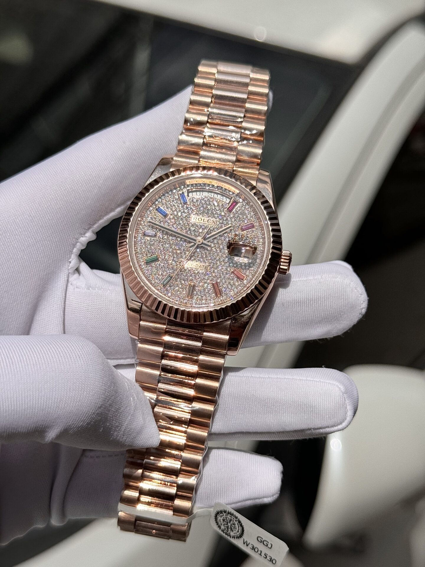 Rolex Day-Date Gold Wrapped Replica Watch With Moissanite Full DIal GM V2 40mm - Elite Watch Atelier