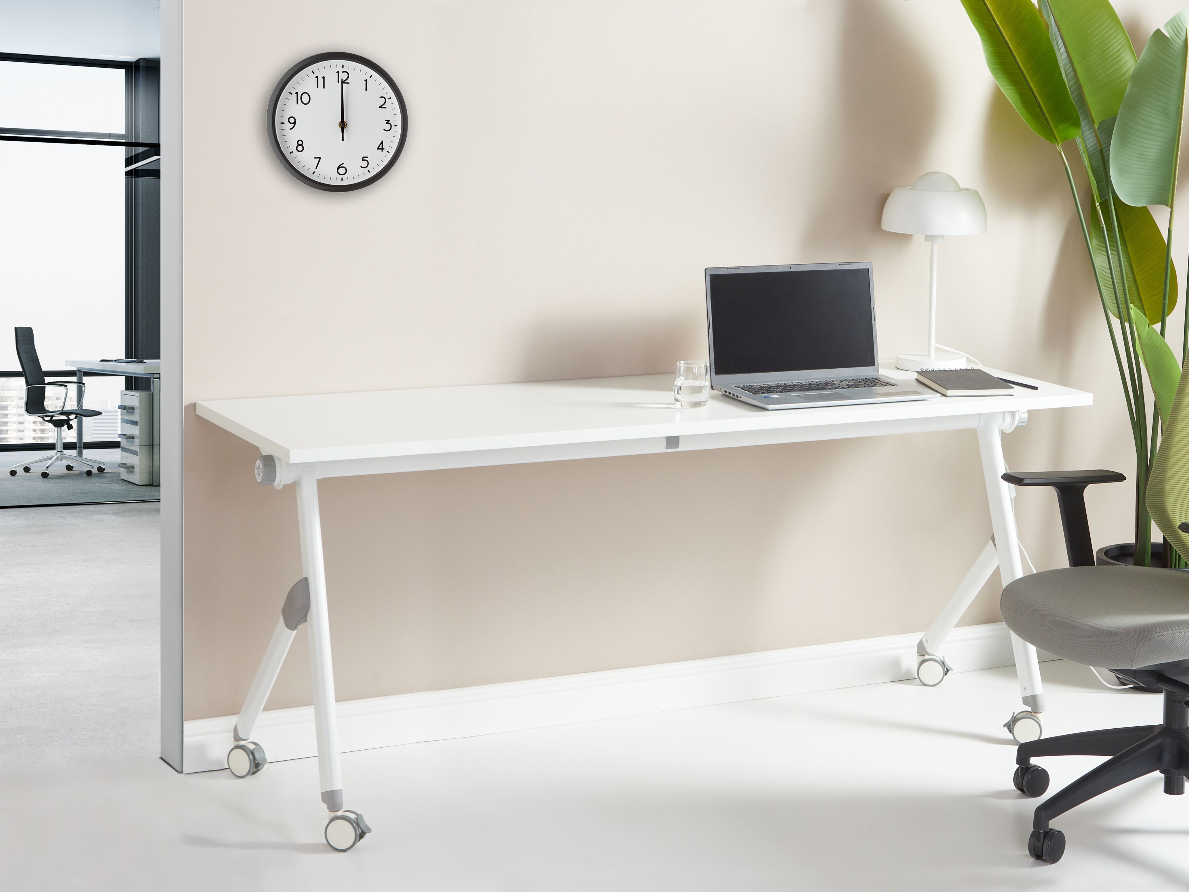 Foldable Office Desk BENDI White 180 cm 60 cm with Wheels