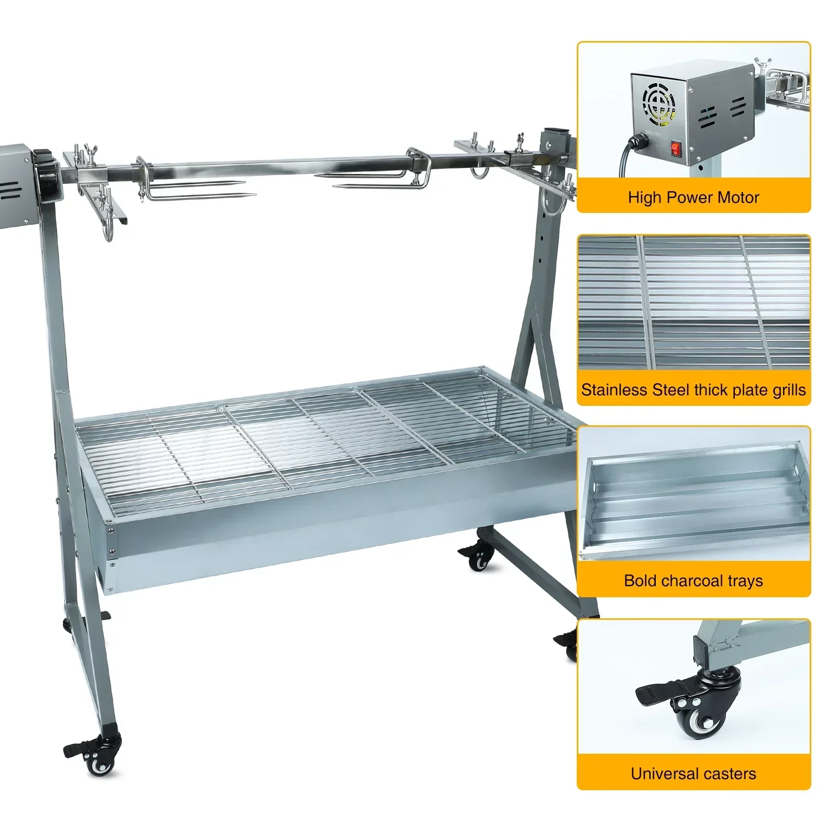Rocita Charcoal Rotisserie Grill Roaster 132lbs, 38.5in x 18.1in, Stainless Steel, 25W Motor And Hand Crank - Image 5 Rocita Charcoal Rotisserie Grill Roaster 132lbs, 38.5in x 18.1in, Stainless Steel, 25W Motor And Hand Crank - Image 5