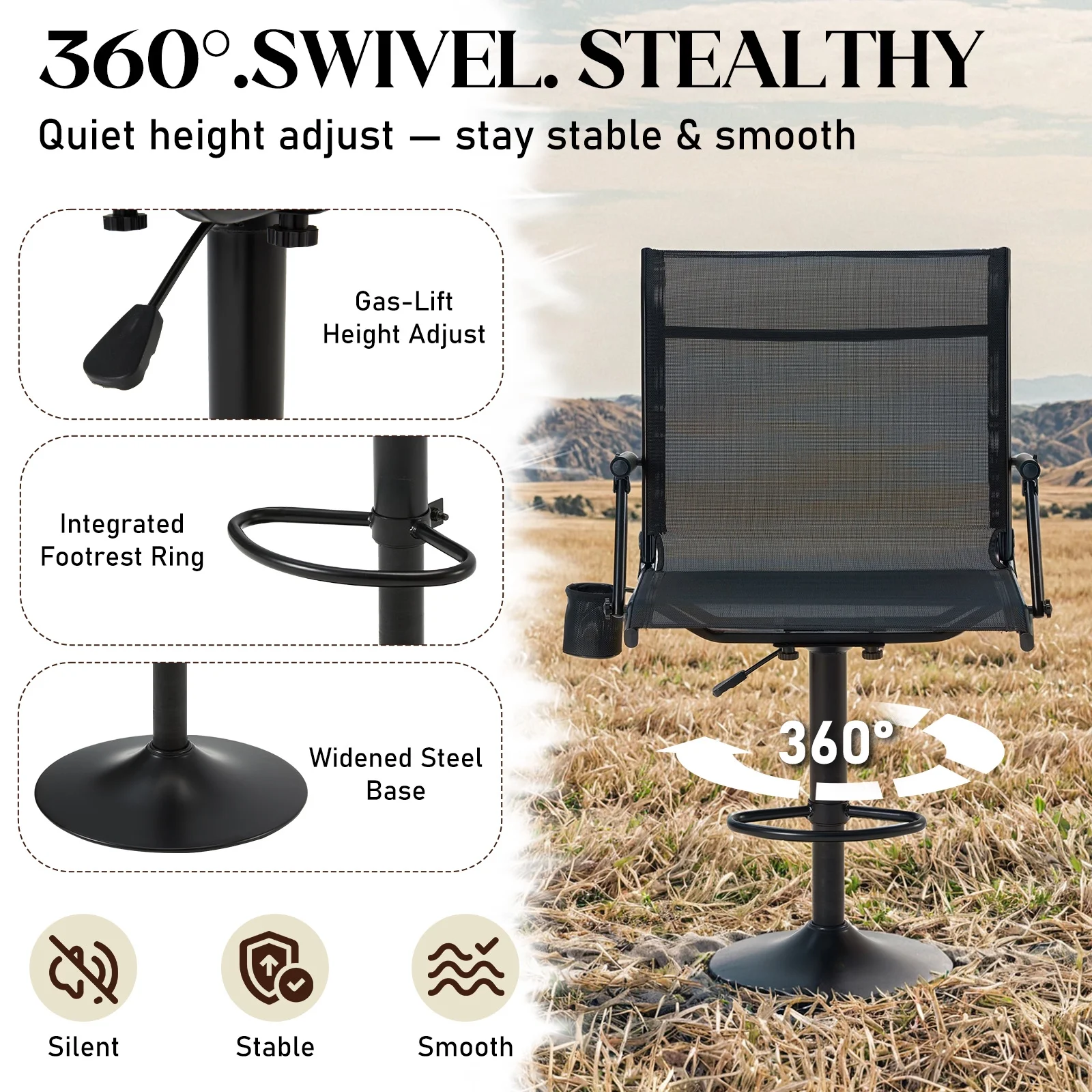 Danrelax 360�� Silent Camo Hunting Blind Chair, Armrests, Side Pouch, Telescopic Legs - Image 28