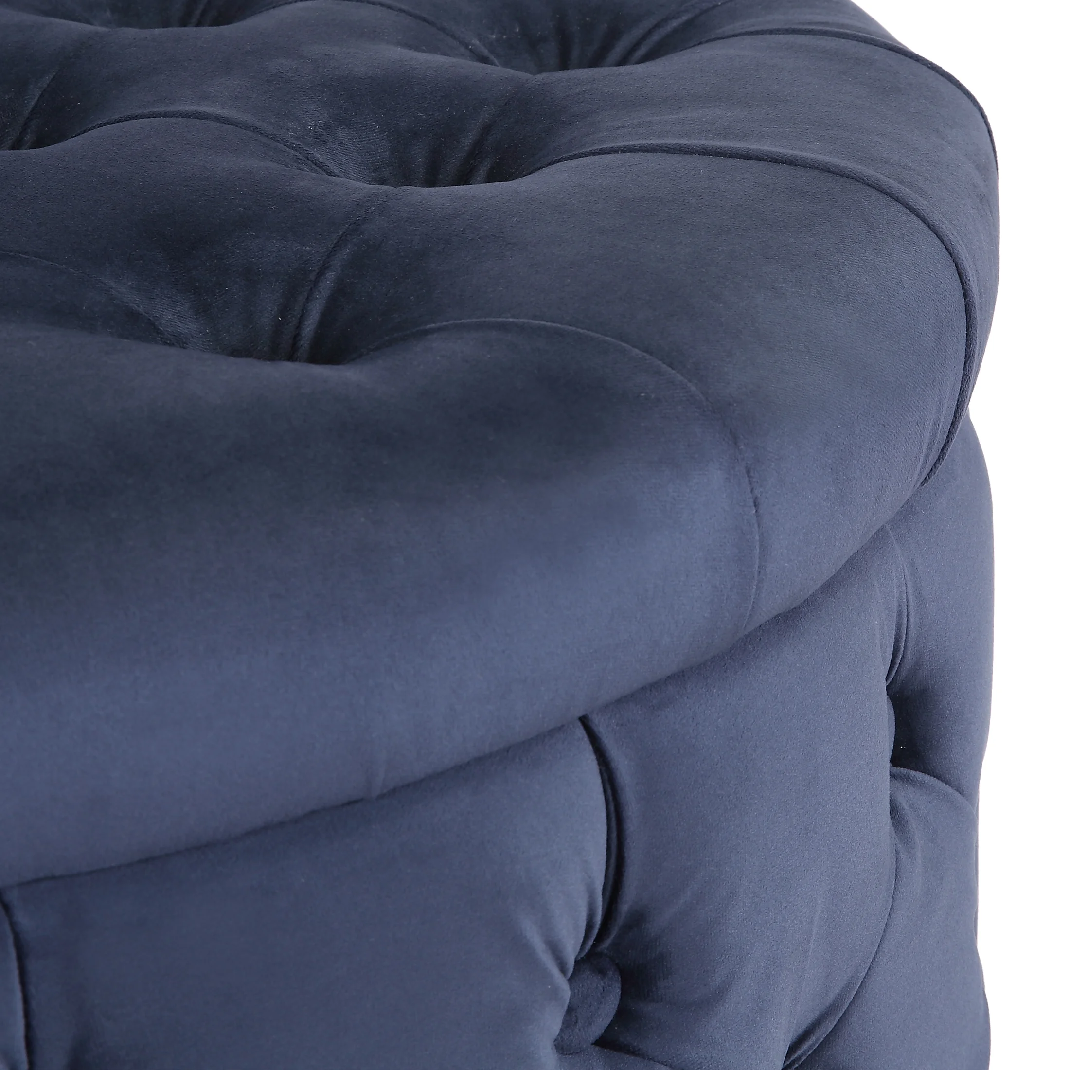 WestinTrends Wordford Round Velvet Tufted Storage Ottoman, Velvet Navy Blue