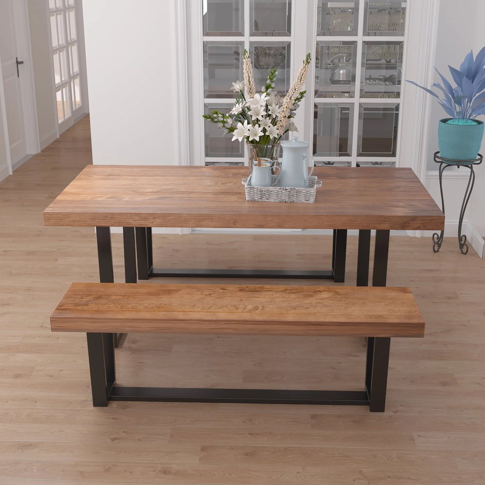 Yaoping 72" Rustic Farmhouse Solid Wood Dining Table with Metal Frame, Rectangular Kitchen and Dining Table for Home Office Furniture(Brown-72 in Dining Table) - Image 3