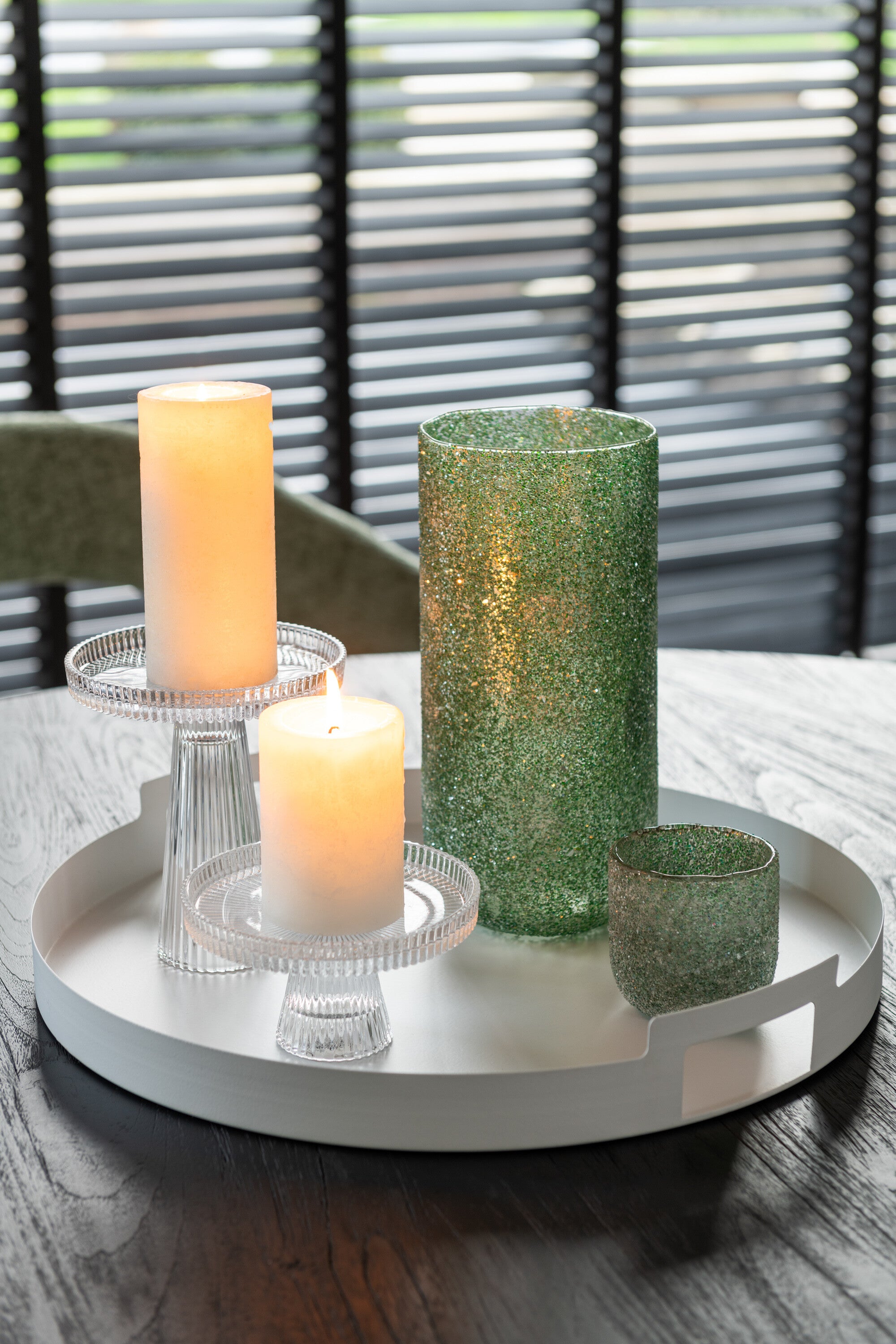 J-Line plateau Rond - metaal polyresin - wit - 3 stuks