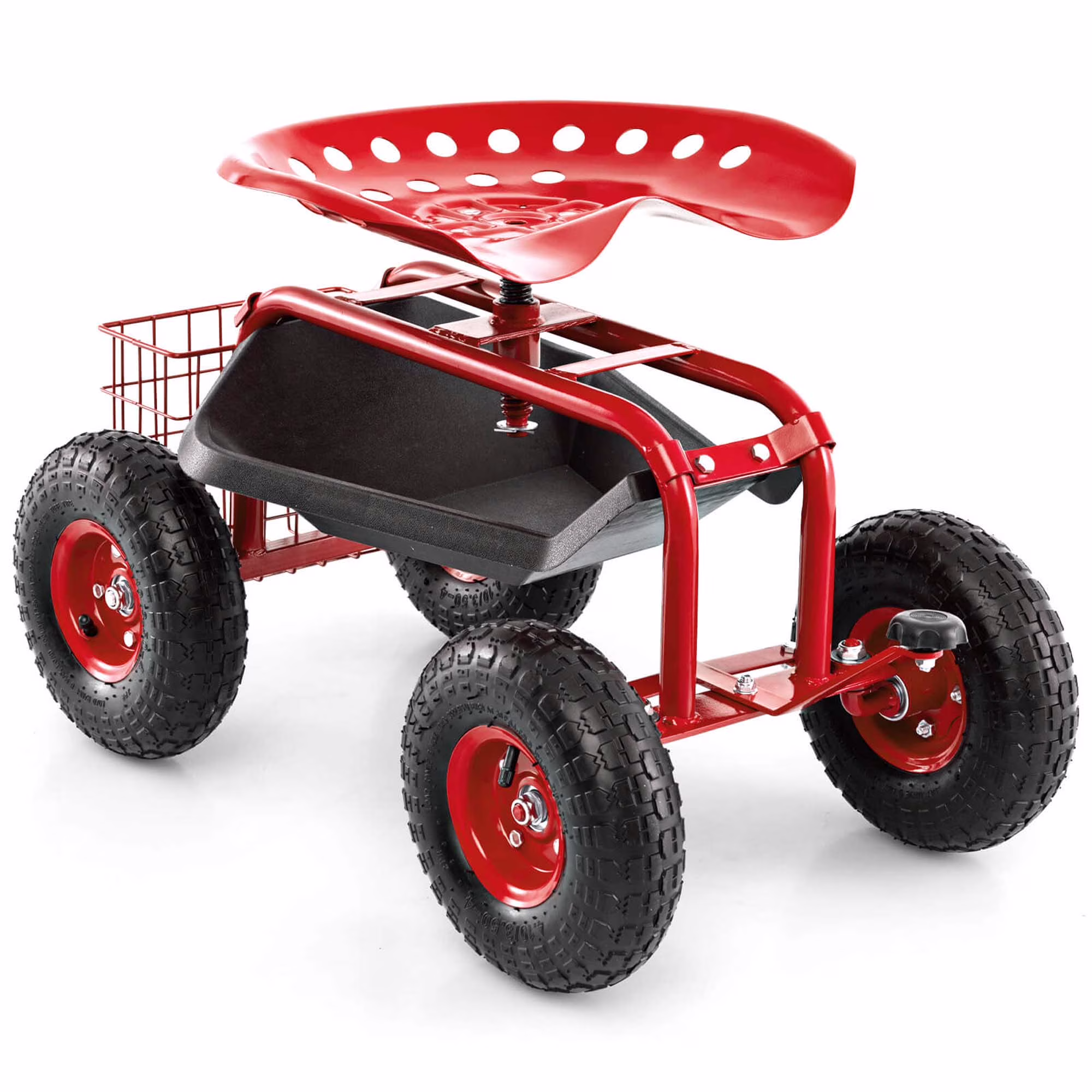 Costway Garden Cart Rolling Work Seat W/ Tool Tray Basket Green