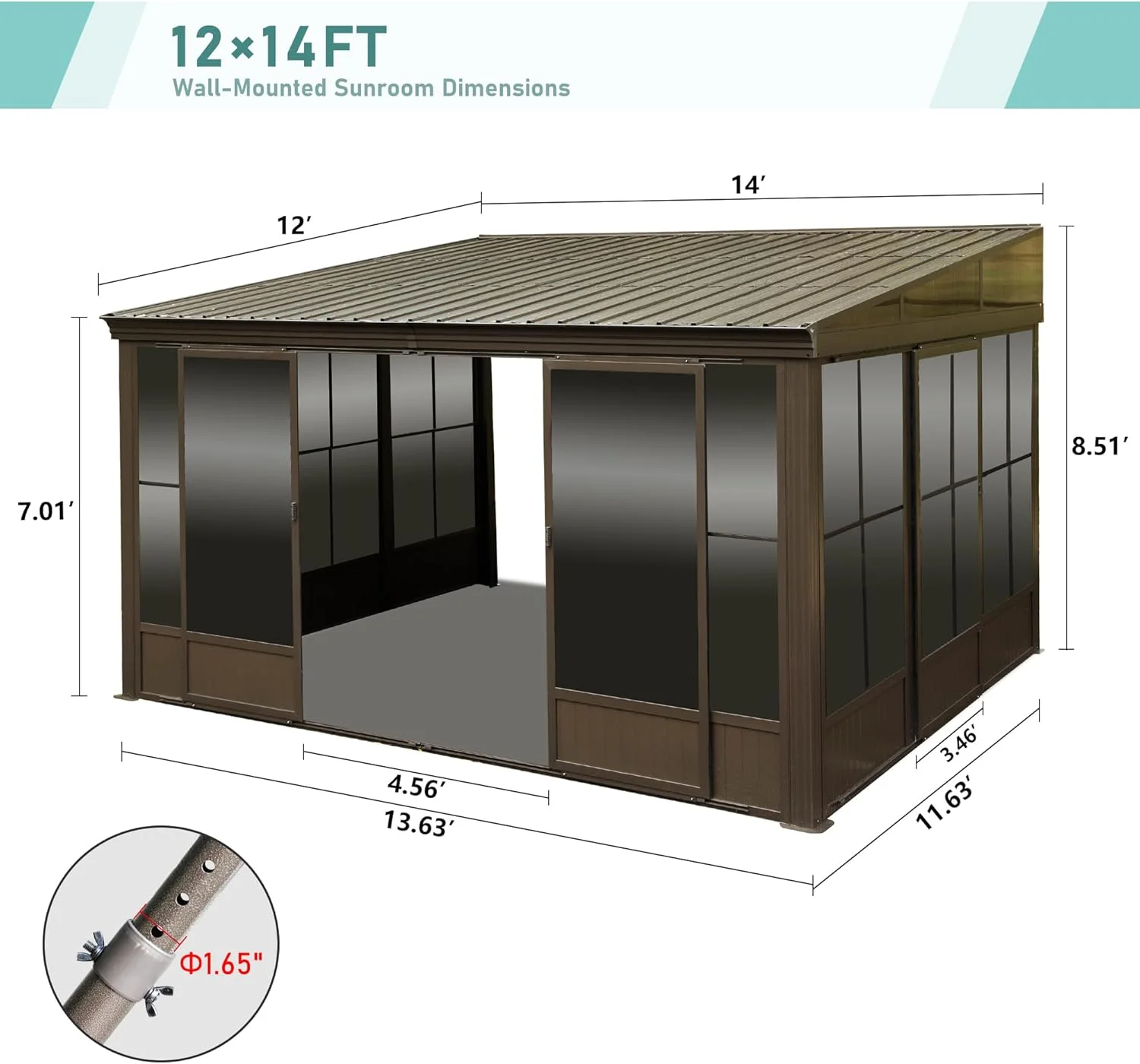 TOTAL Outdoor 10'x12' All-Season Sunroom Gazebo with Steel Roof, PVC Screen, Front & Side Door, Brown - Image 57
