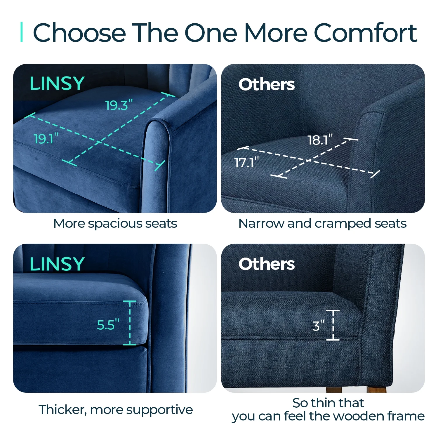 LINSY HOME Swivel Accent Chair with Ottoman, Velvet Barrel Chair for Living Room, Blue - Image 6