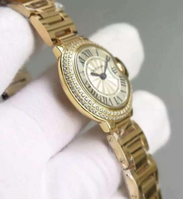 Replica Cartier Ballon Bleu 28mm YG Diamonds Bezel White Dial Bracelet Ronda Quartz - Top club