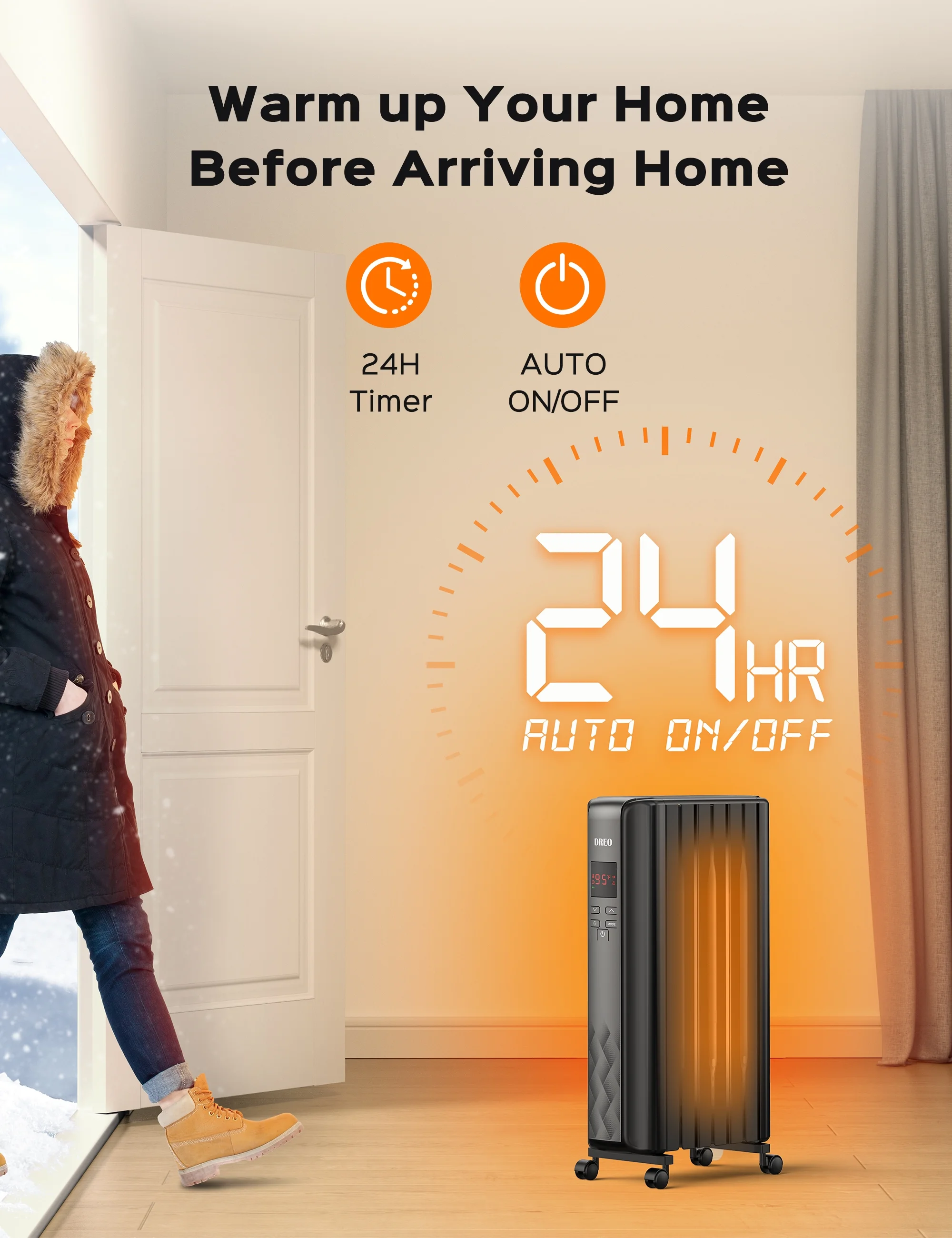 Dreo Oil Filled Radiator, Electric Radiant Heaters for indoor use Large Room with Remote Control, Child Lock, 4 Modes, Overheat & Tip-Over Protection, 24h Timer, Digital Thermostat, Quiet, 1500W - Image 10