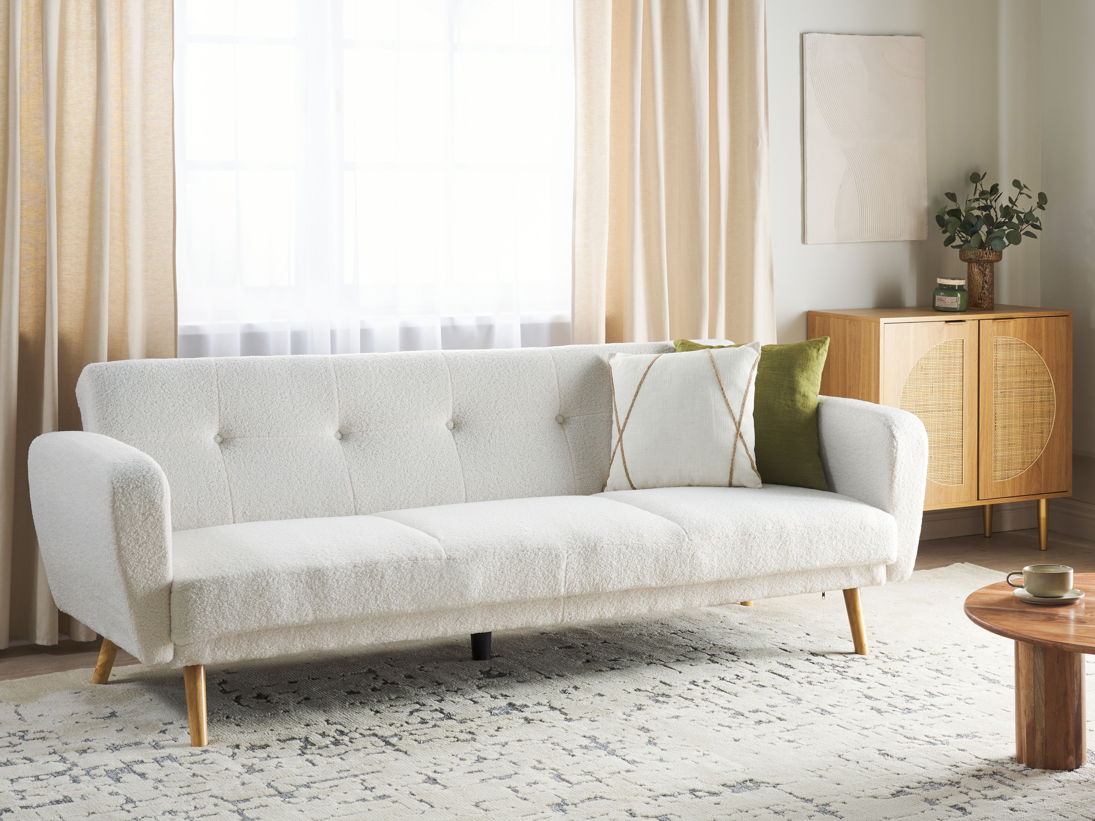Sofa Bed 3 Seater FLORLI Boucle Off-White