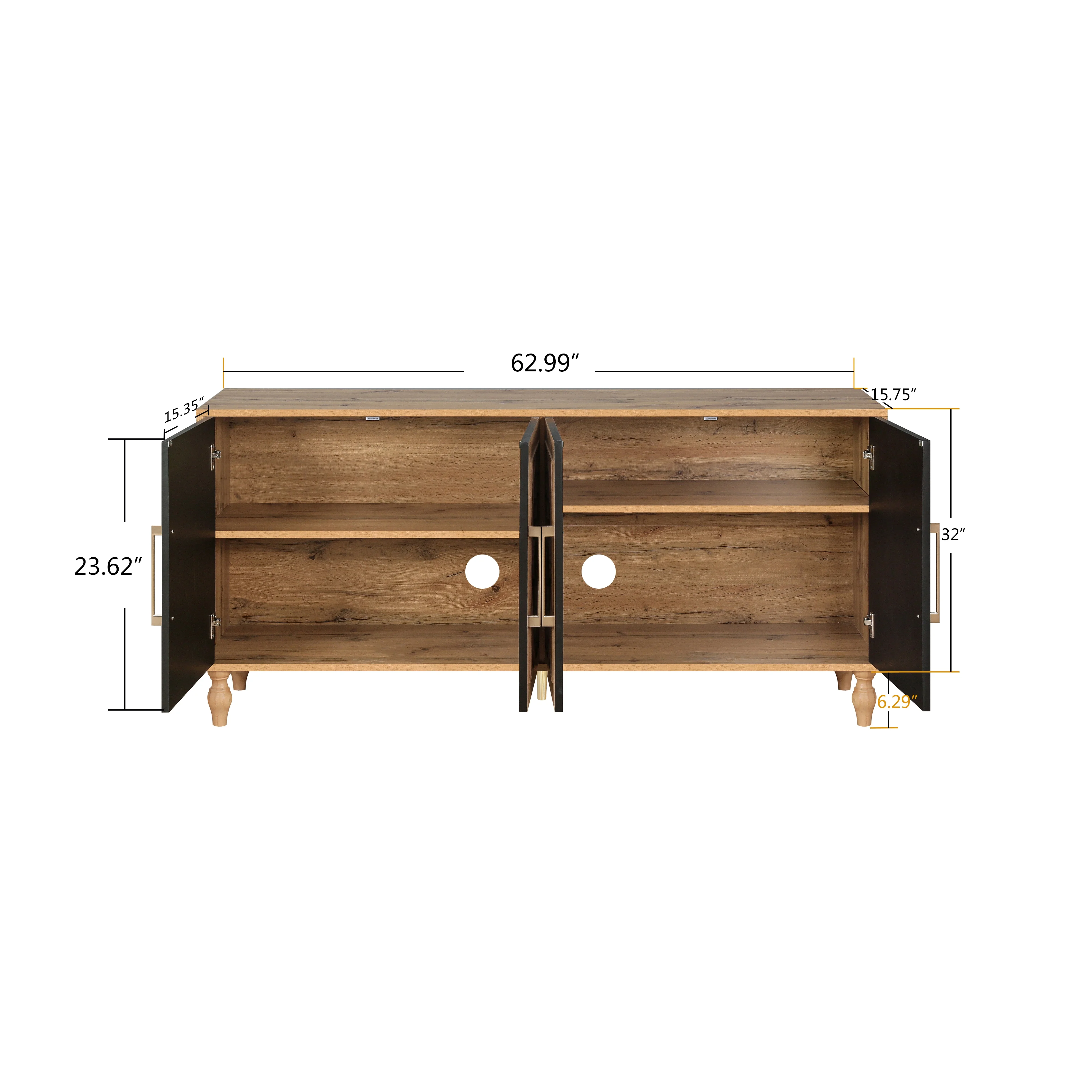 Aukfa 63" Large Accent Storage Cabinet TV Stand with Carved Door for Living Room,Entryway,Natural - Image 7