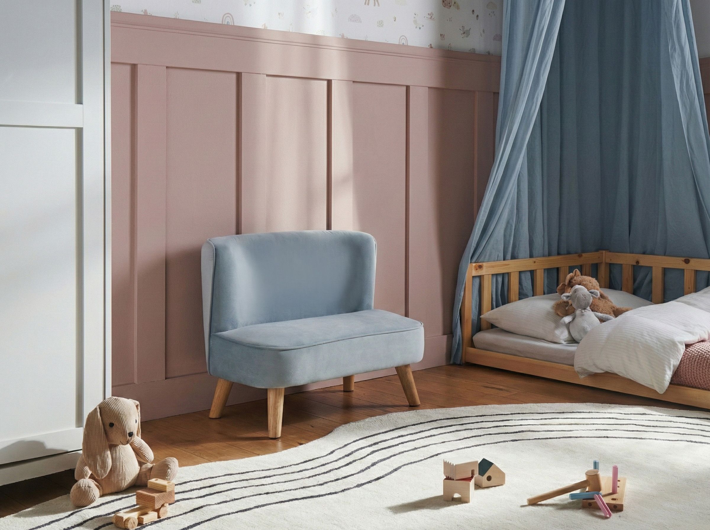 Kids Sofa RISBY Velvet Light Blue